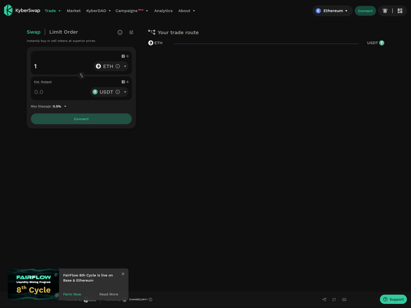 Screenshot of kyberswapnet.pages.dev