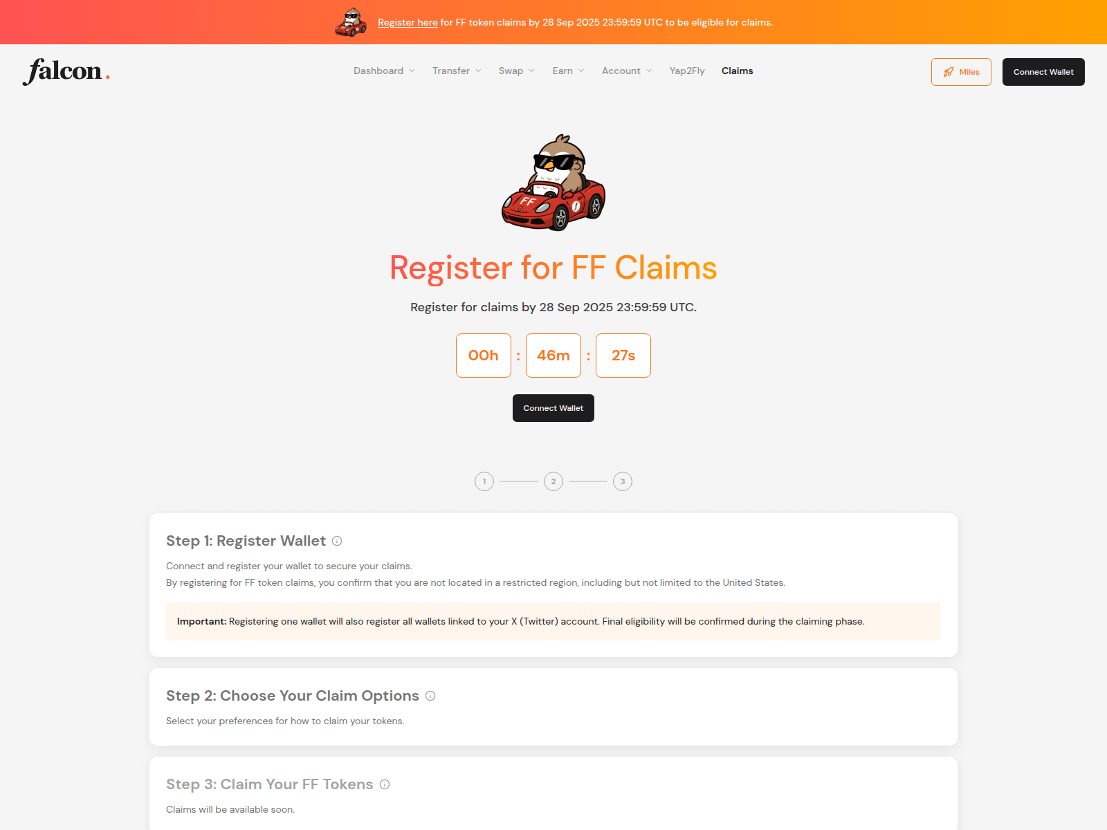 Screenshot of claim.falconfinances.xyz