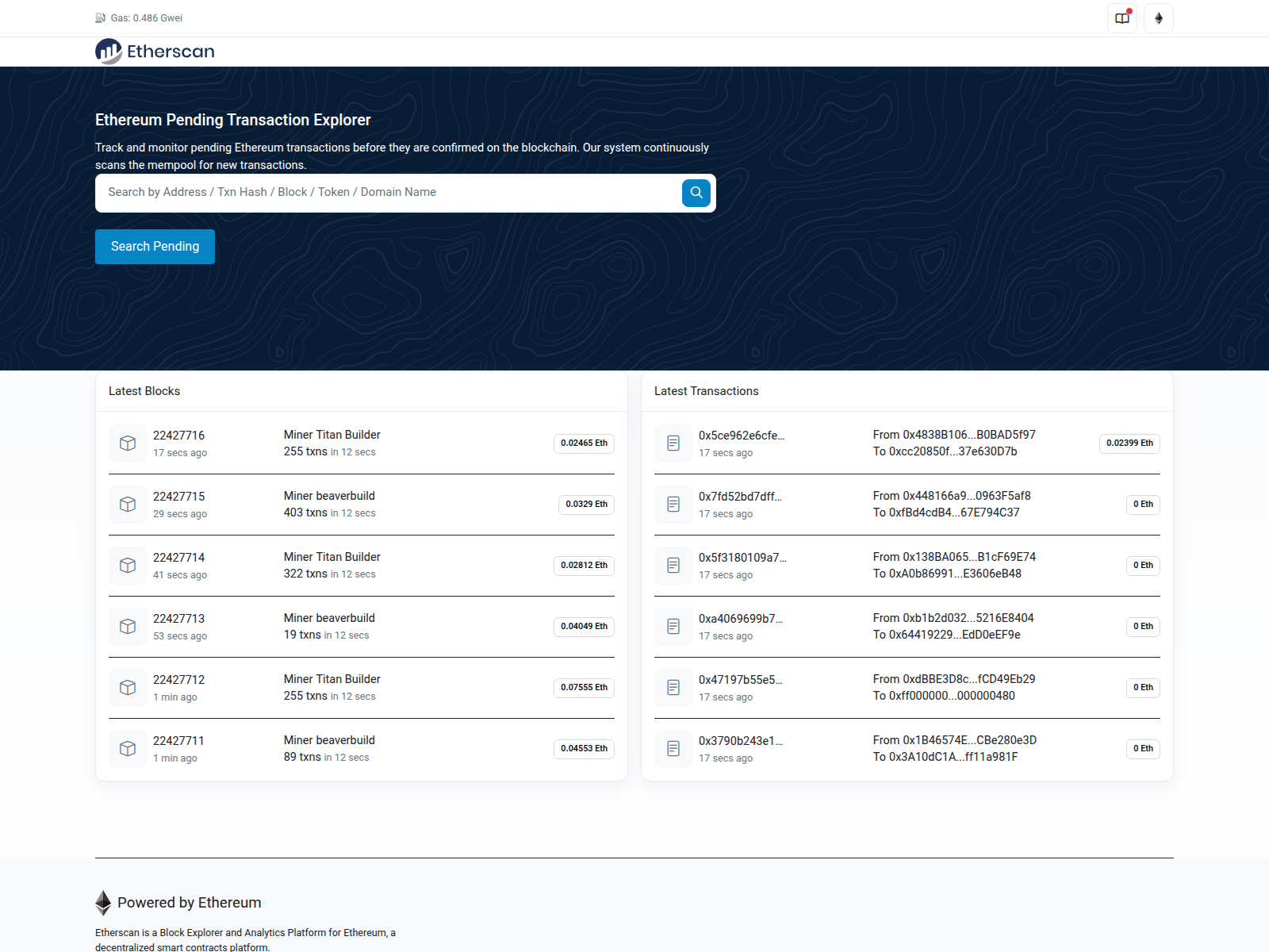Screenshot of etherpending.xyz