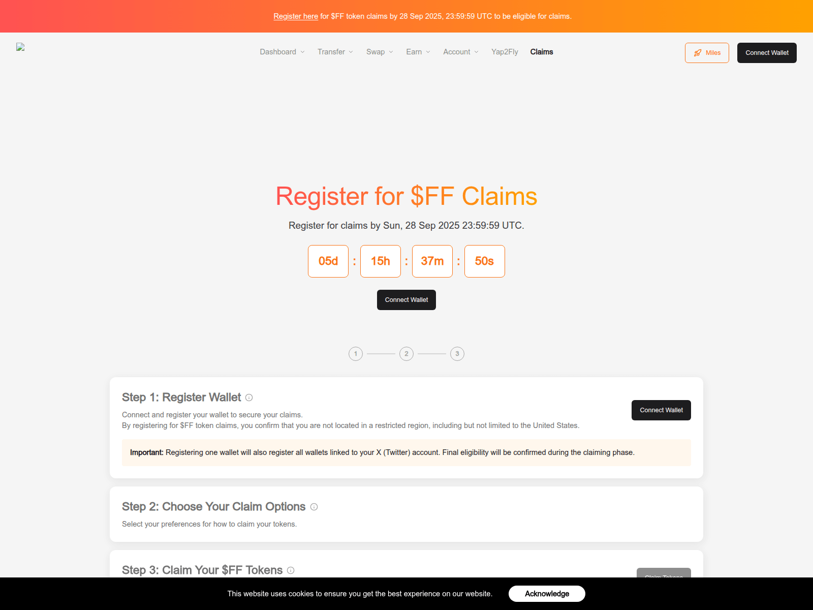 Screenshot of claim.falconsfinance.app