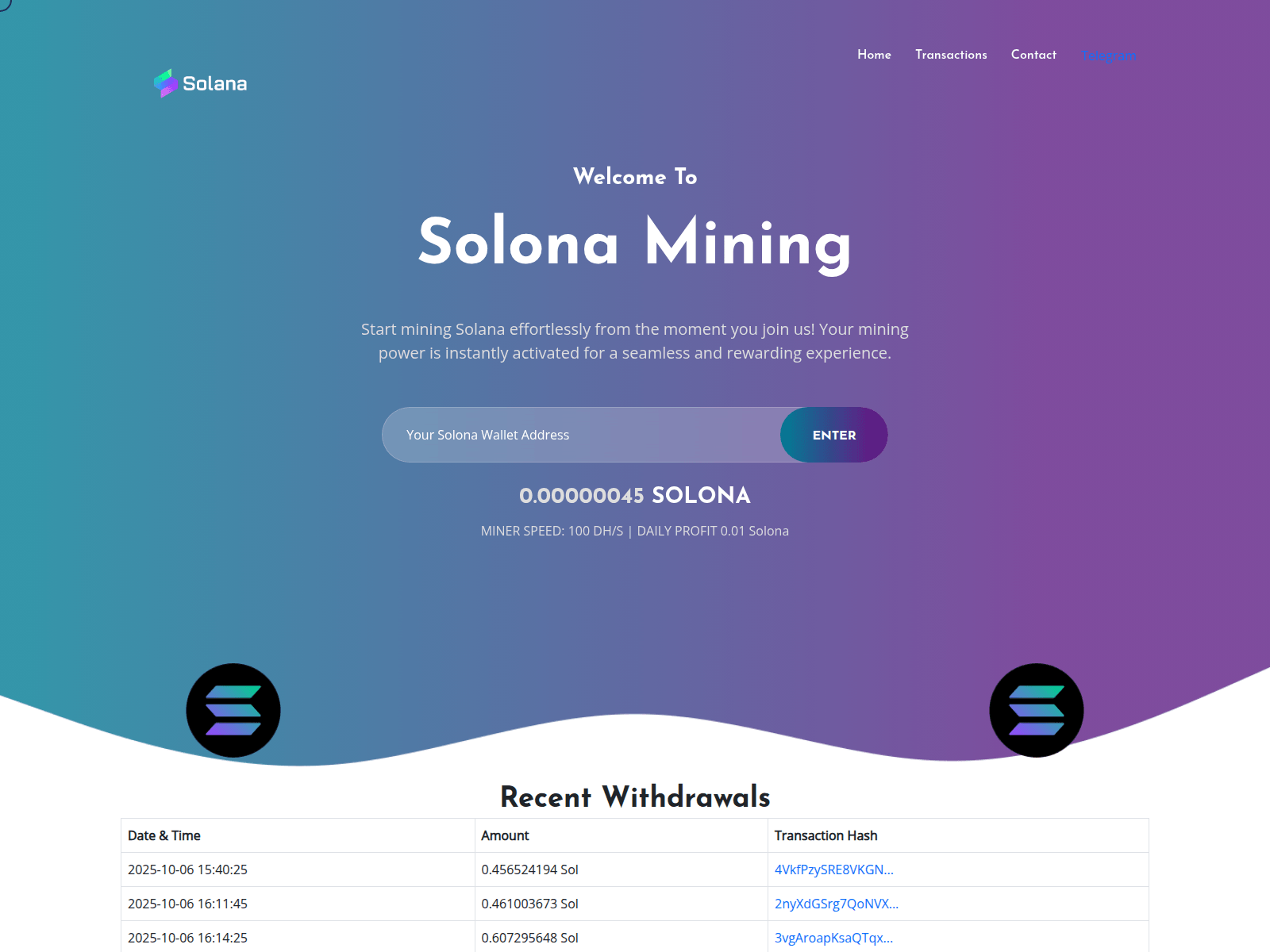 Screenshot of solona-mining.com