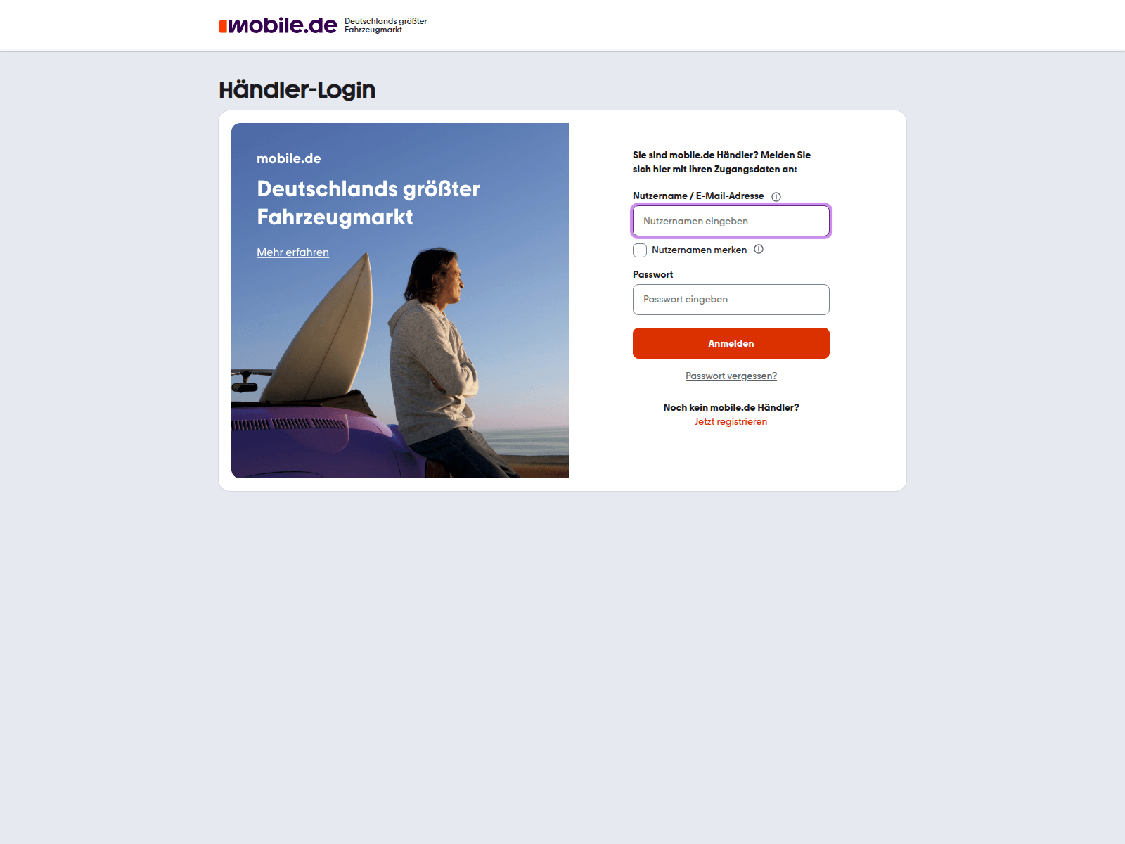 Screenshot of id.handel.mobile.de-login-service.primemassagemaltonivel.com.br