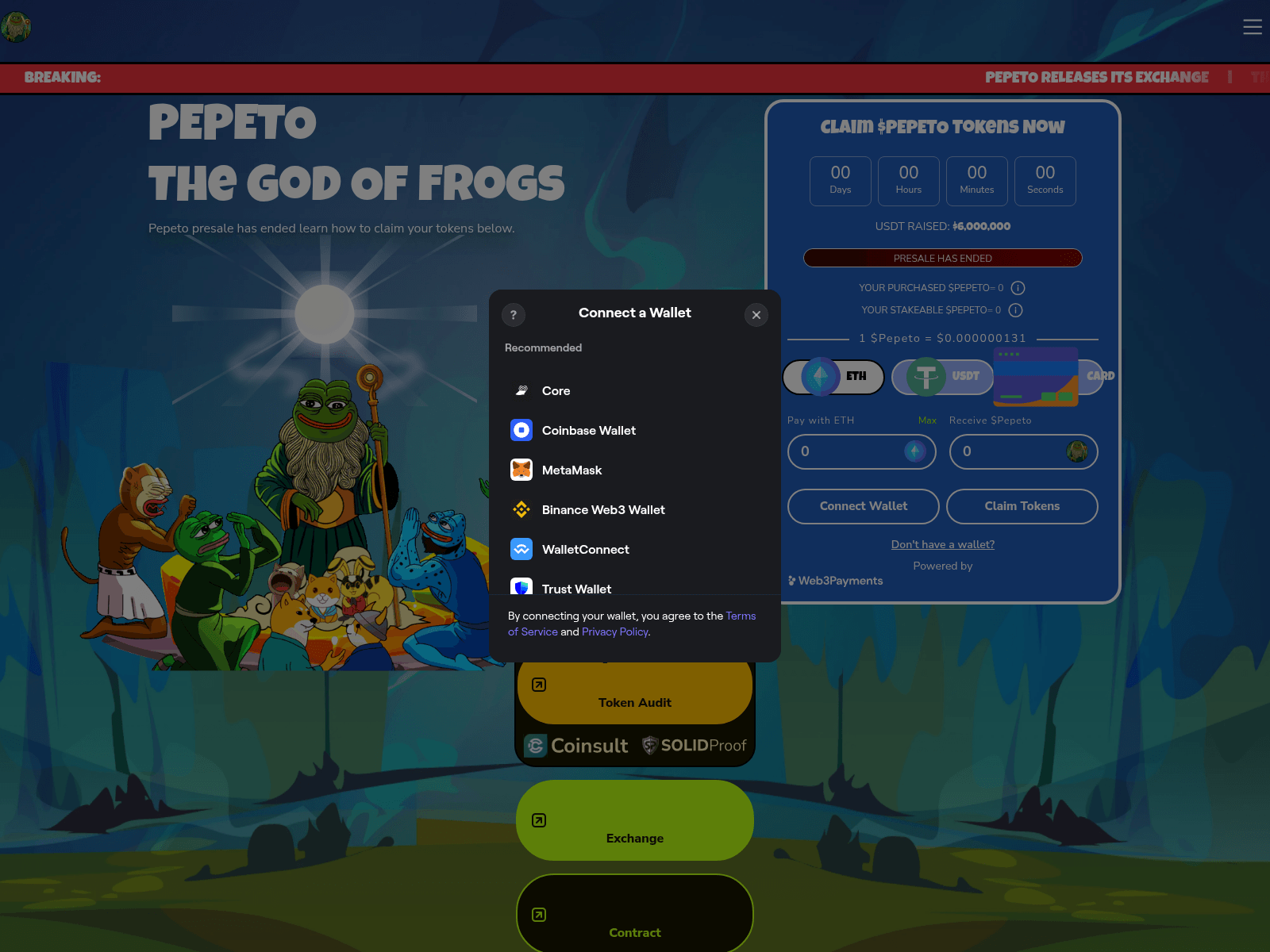 Screenshot of pepeto-claim.io