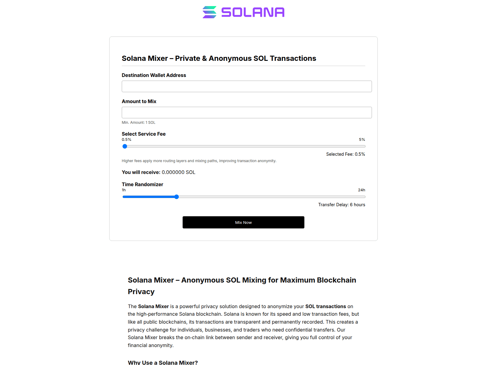 Screenshot of solmix.tech