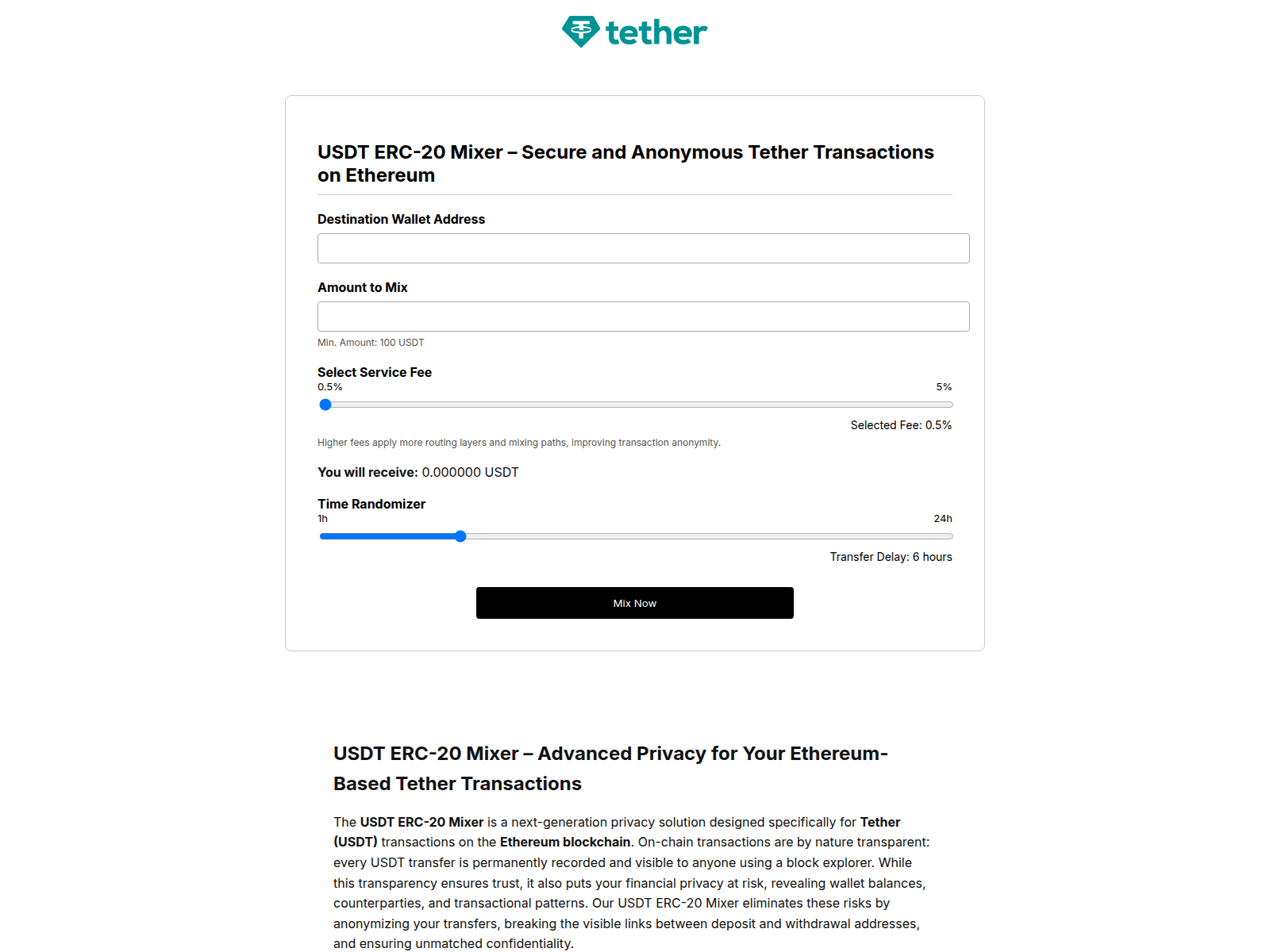 Screenshot of usdt-erc20-mixer.com