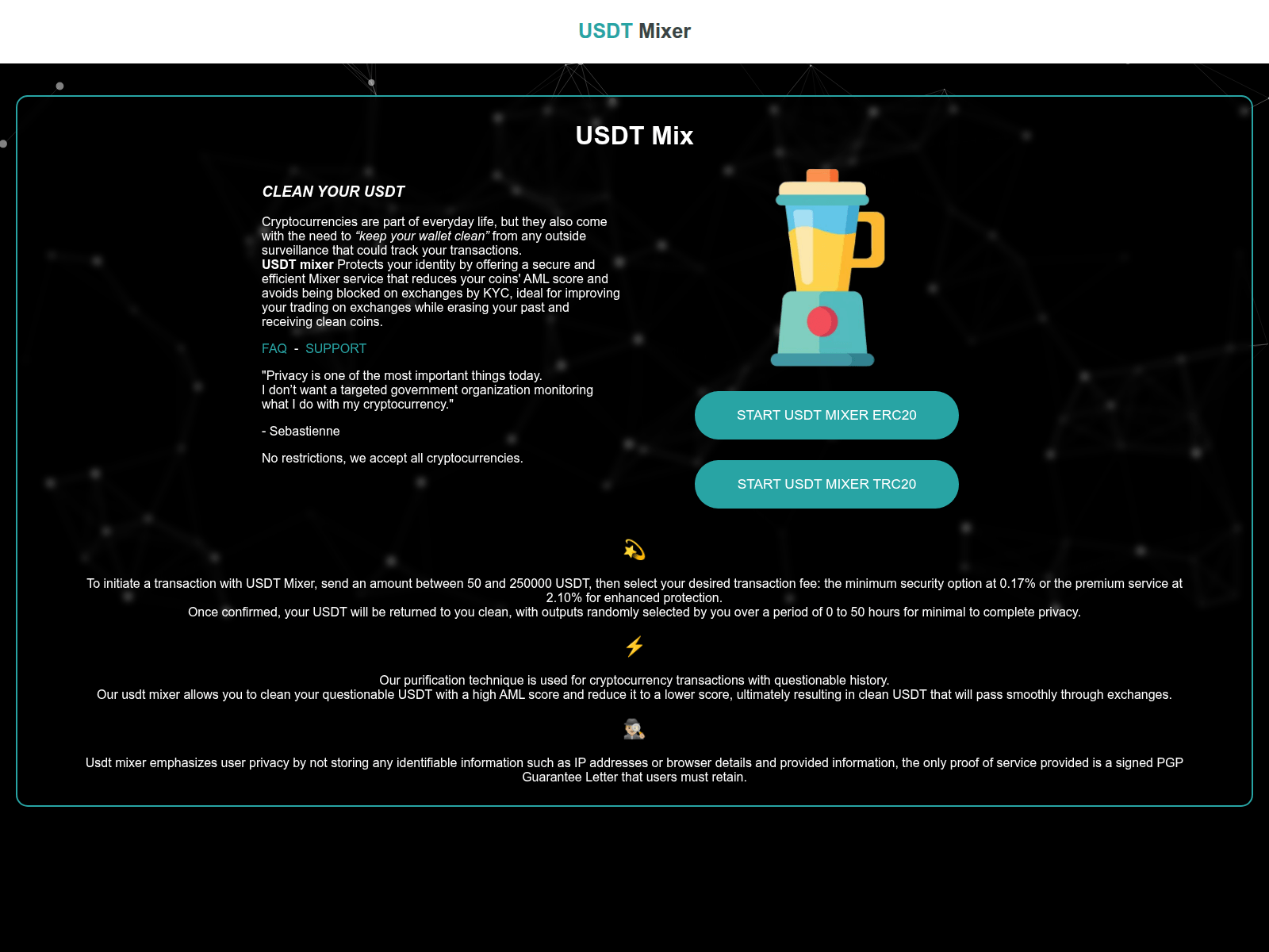 Screenshot of tether-mixer.to