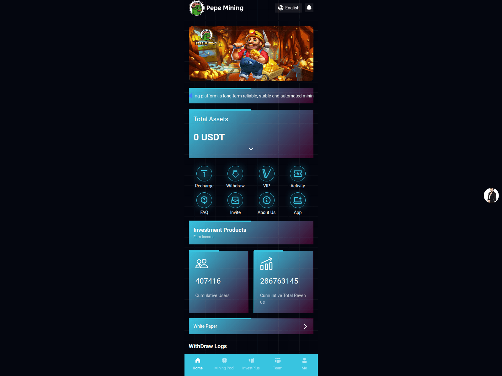 Screenshot of usdt.pepe-mining.com