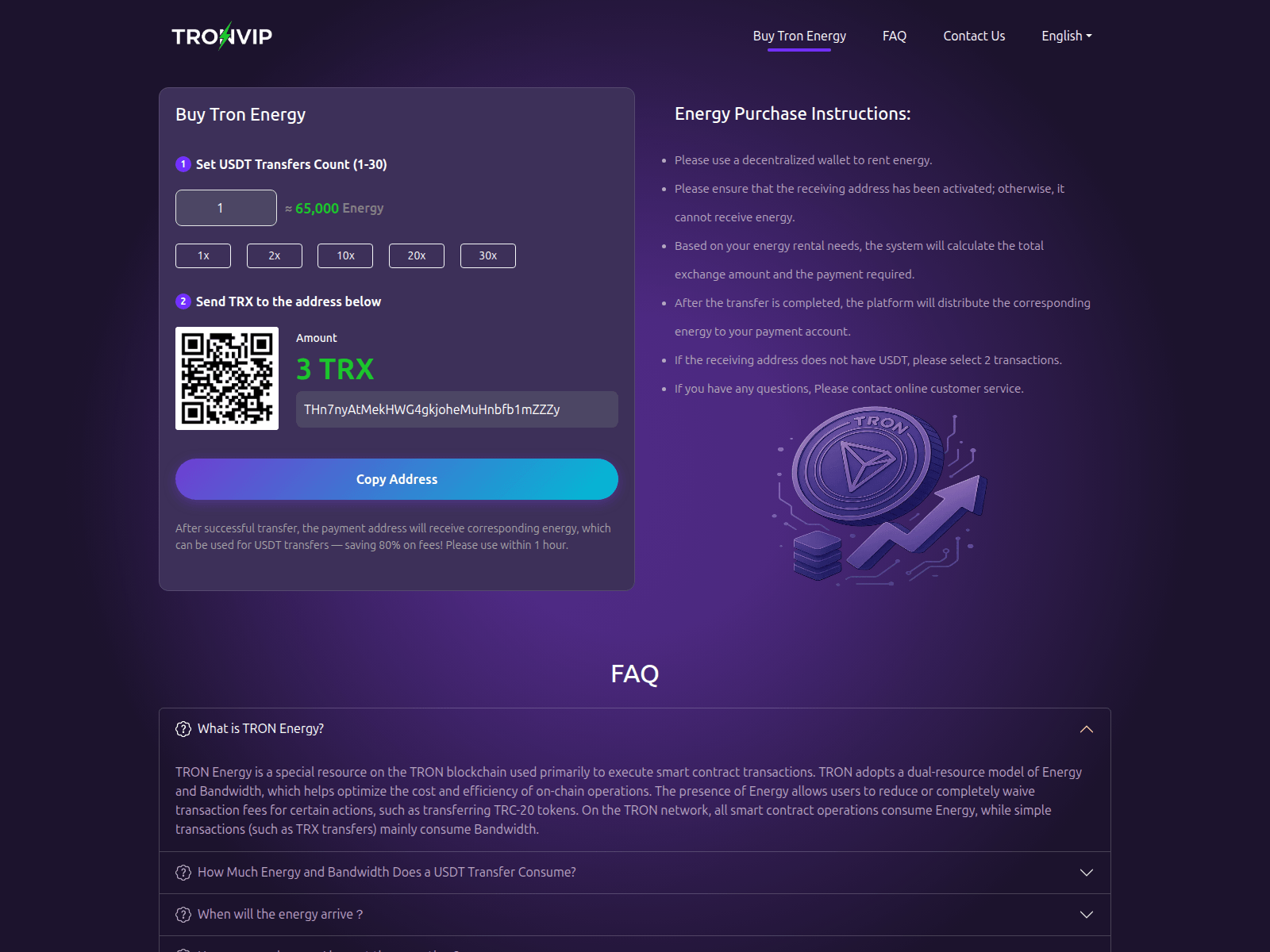 Screenshot of www.tronvip.io