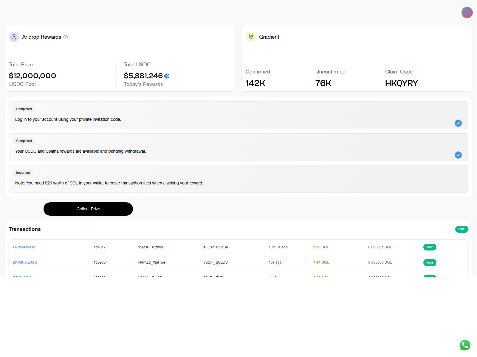 Screenshot of claims.grediants.network