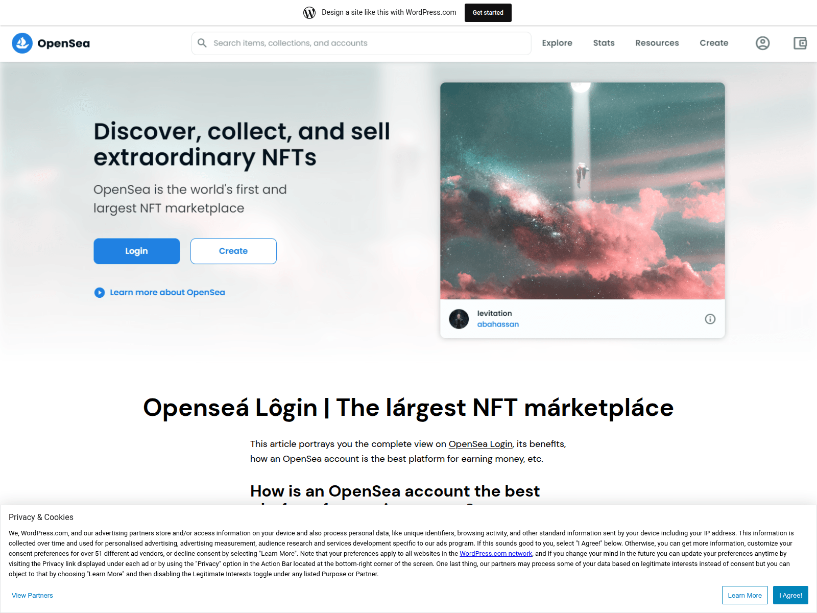Screenshot of openseaslogin0.wordpress.com