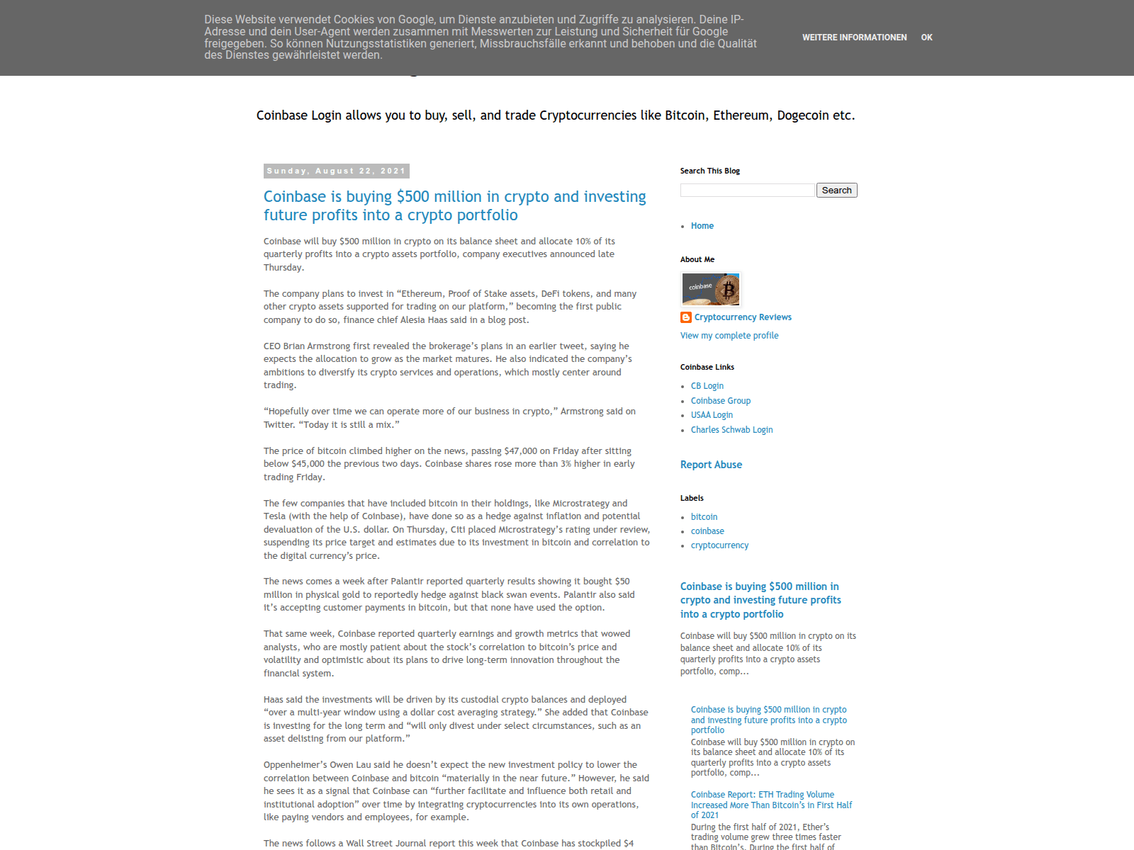 Screenshot of coinbaseloginn.blogspot.be
