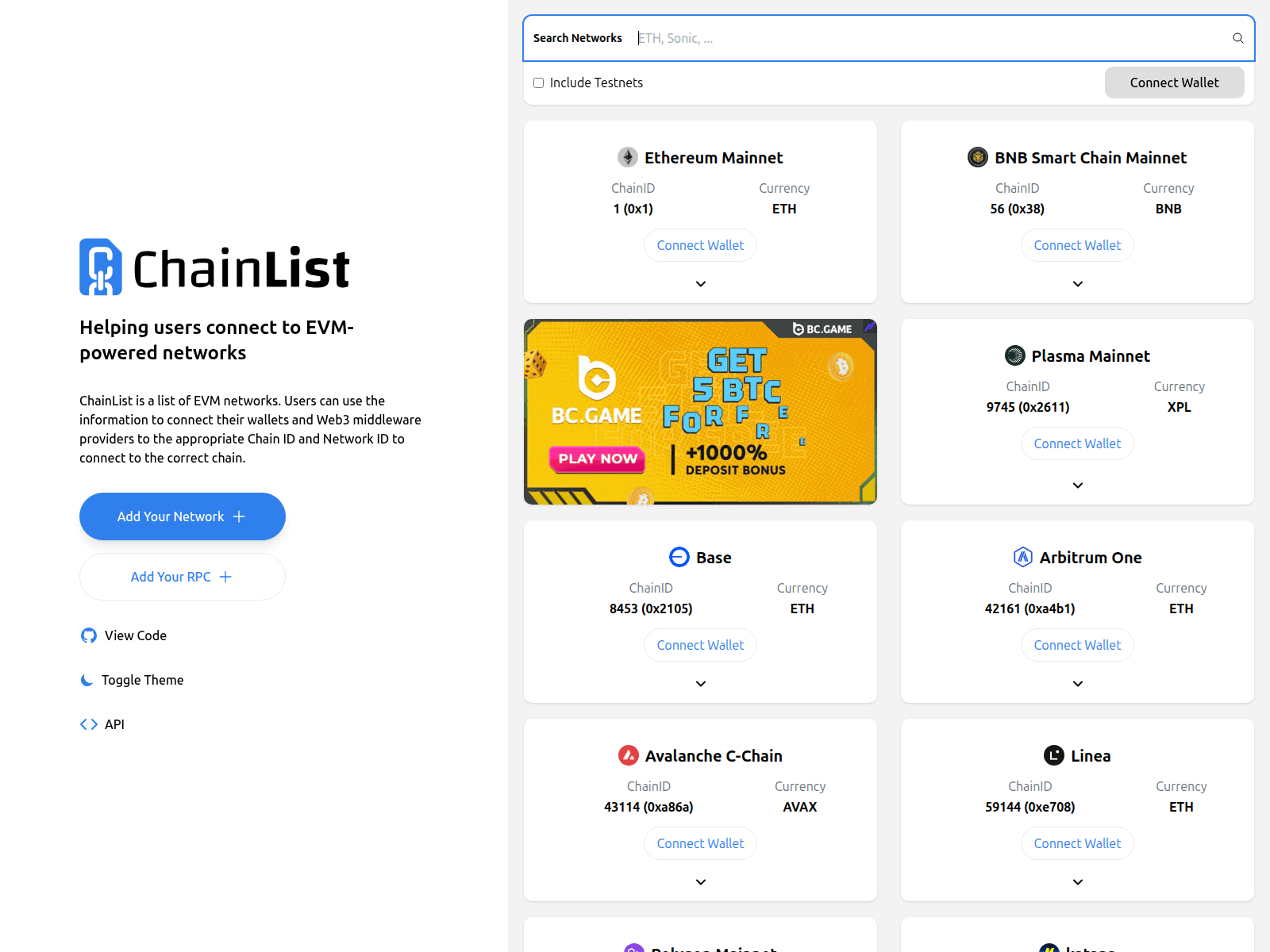 Screenshot of app-chainlist-v4.com