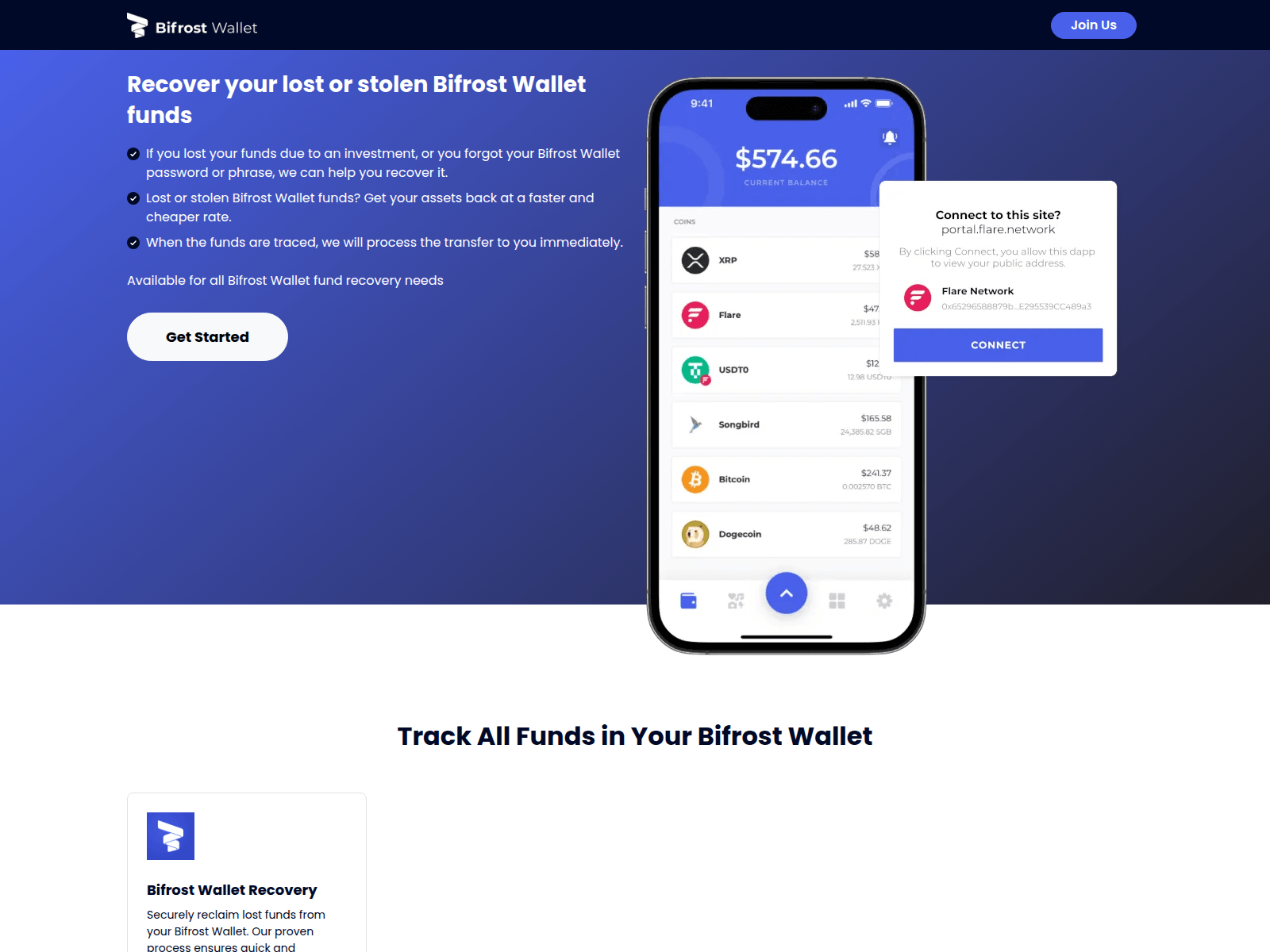 Screenshot of bifrostrecovery.online