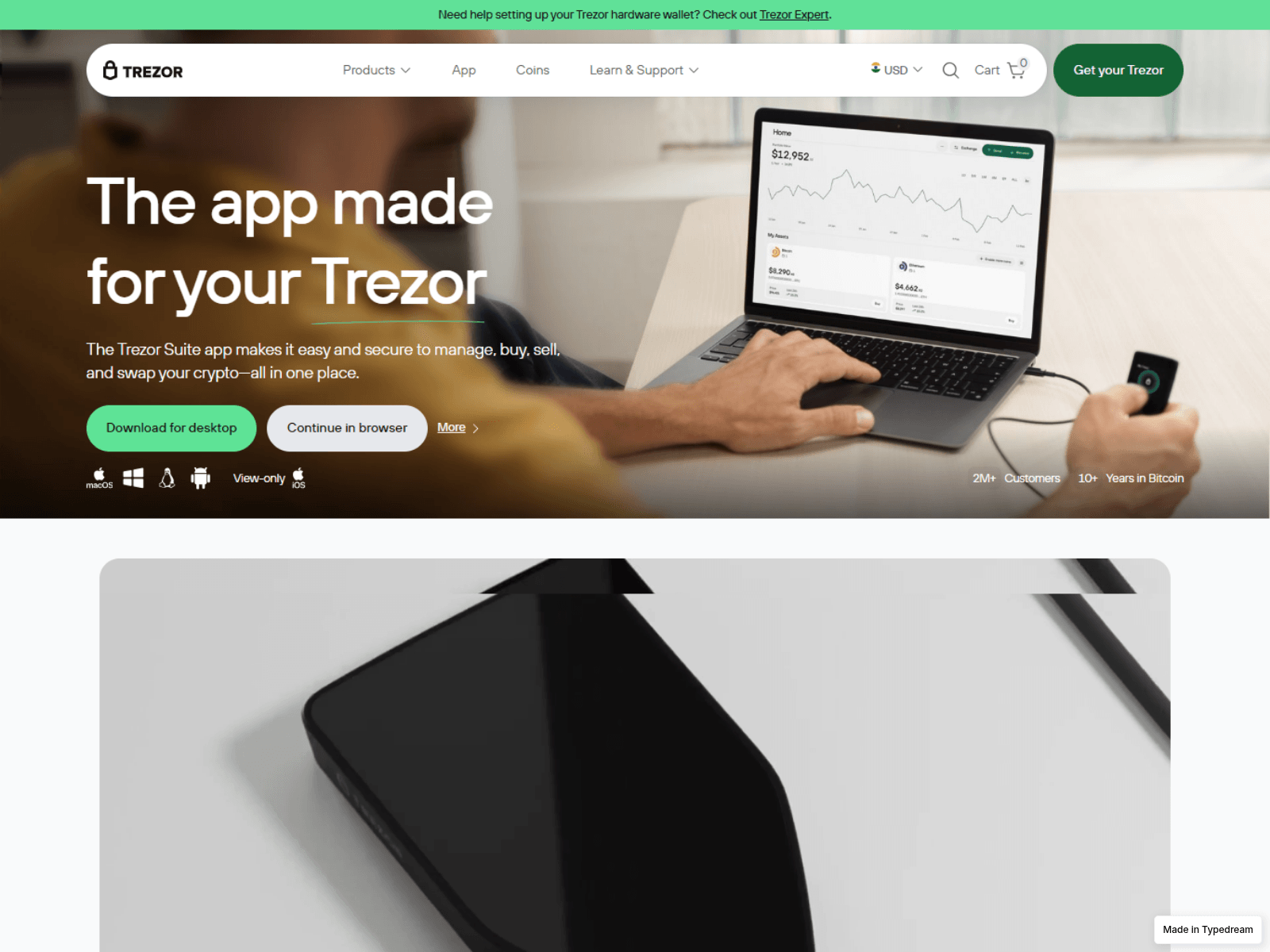 Screenshot of trezor-io-login-en.typedream.app