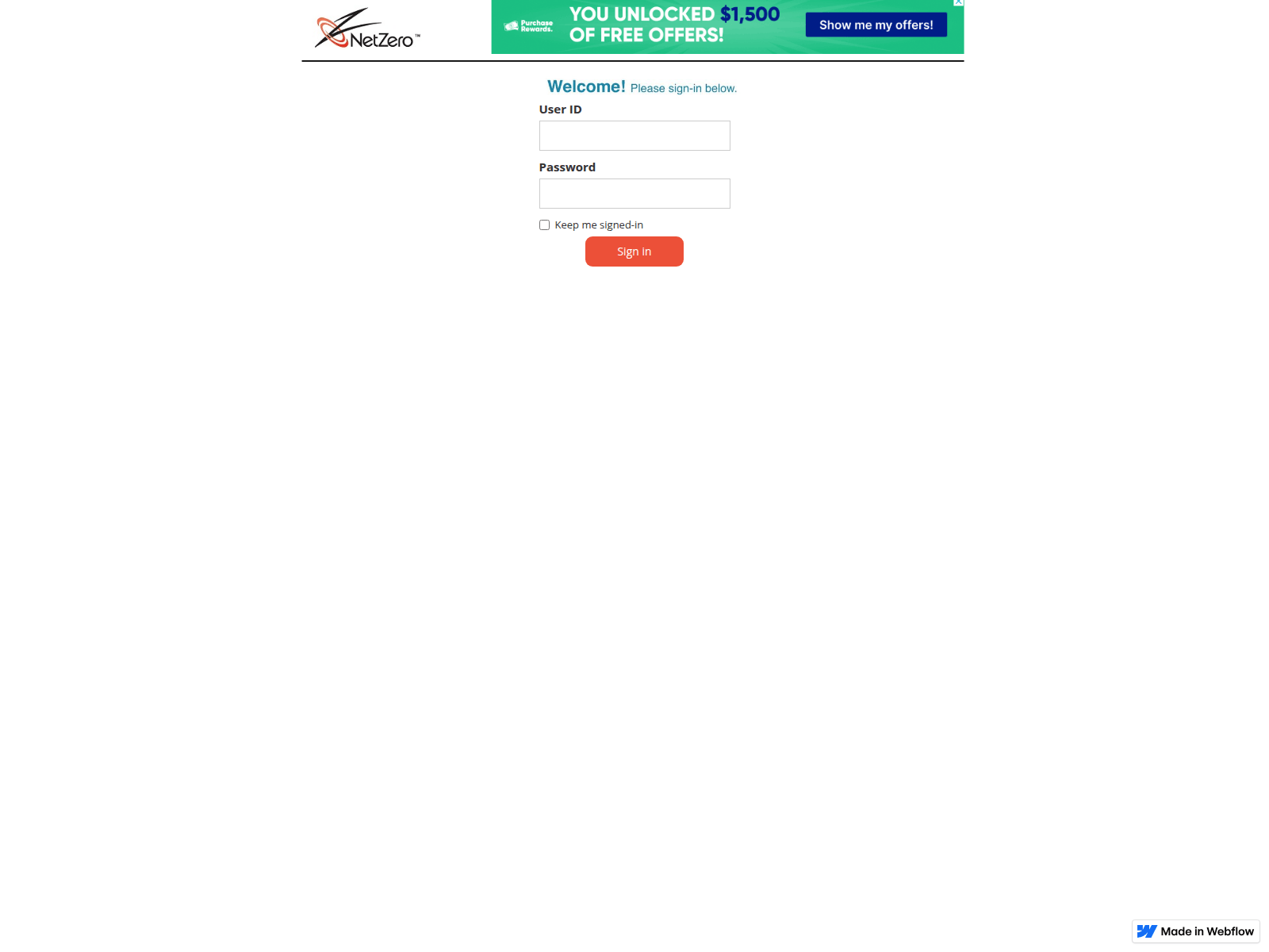 Screenshot of netzero-webmail-dfa906.webflow.io