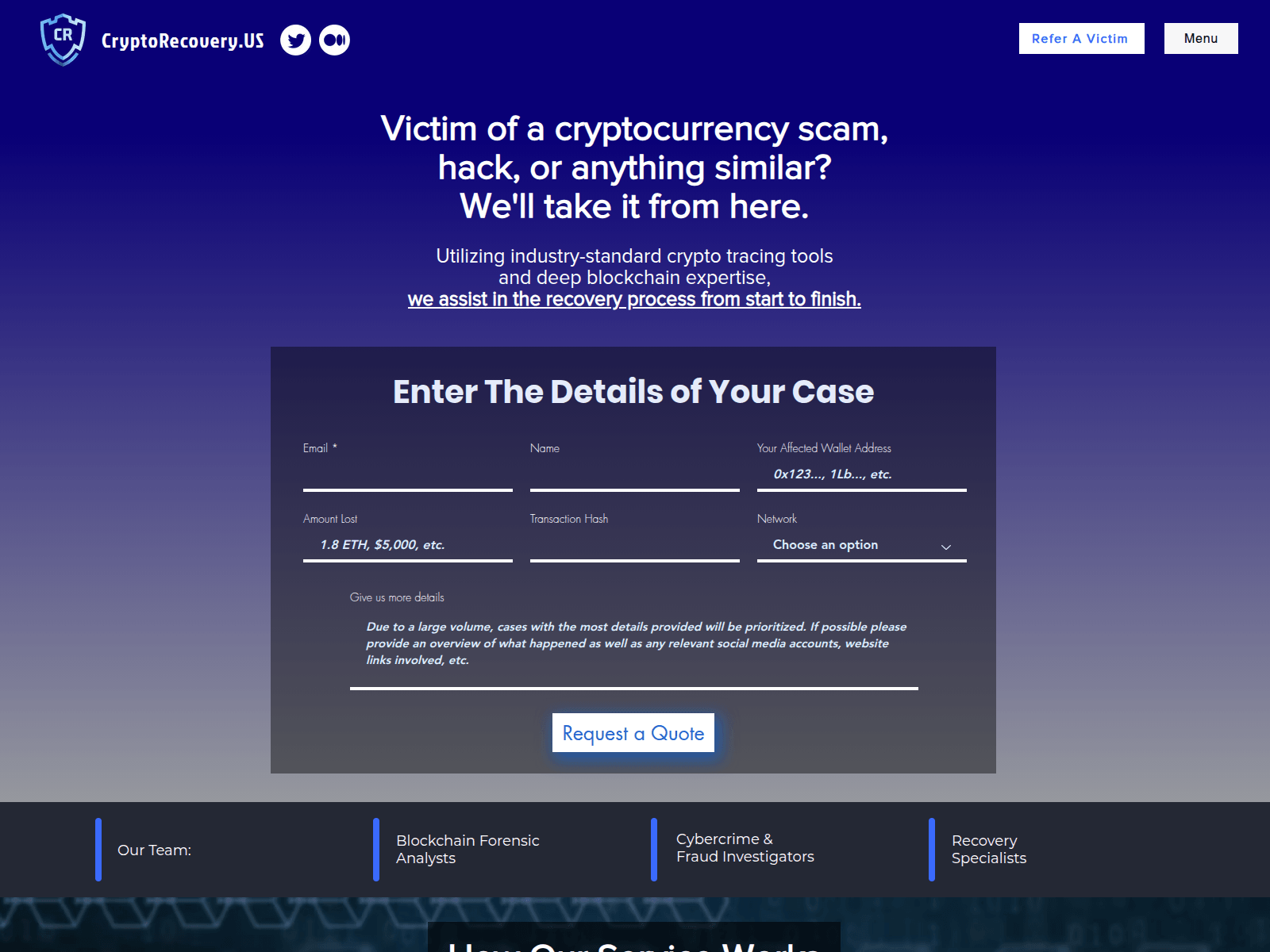 Screenshot of cryptorecovery.us