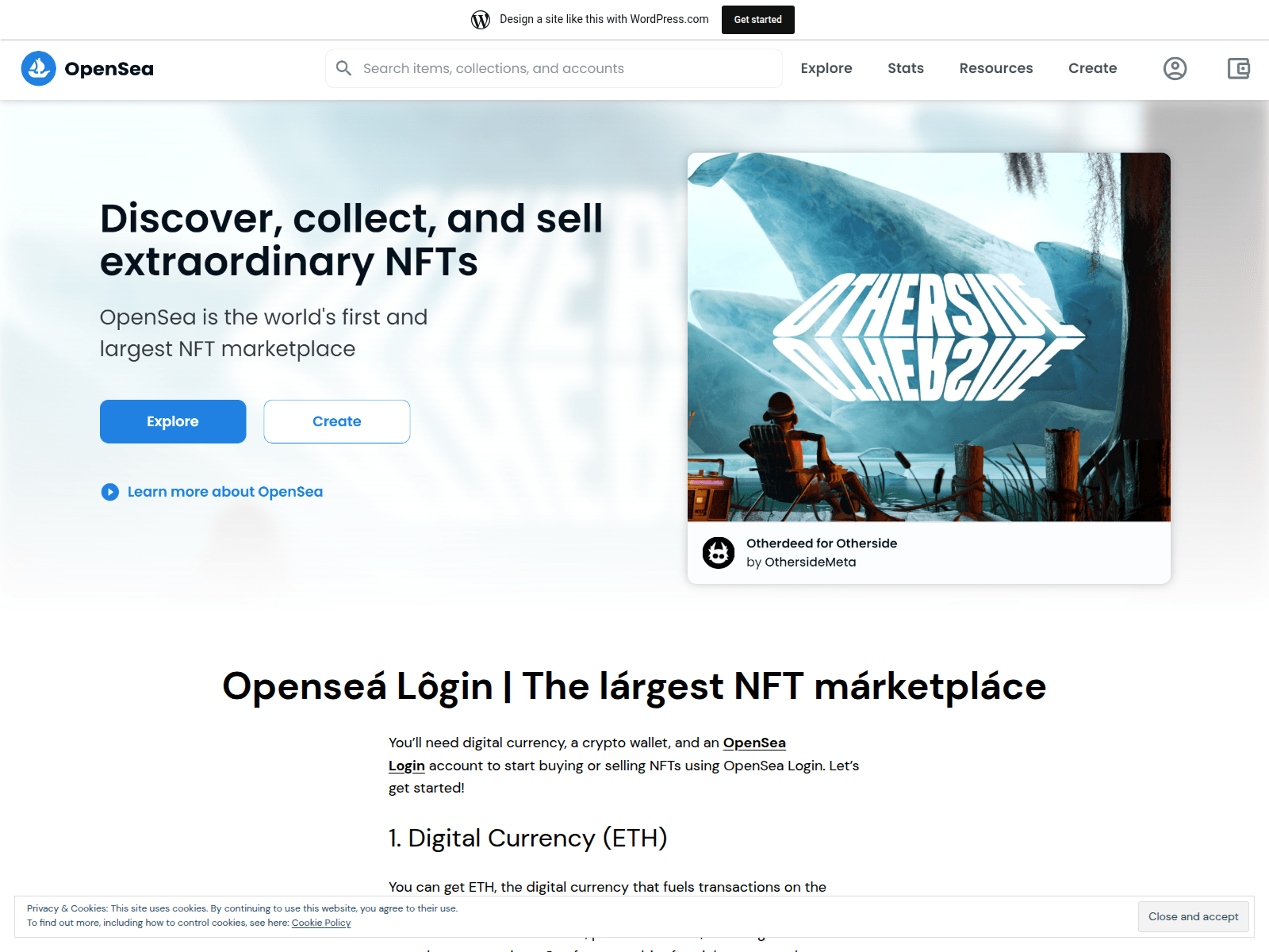 Screenshot of opensealoginn.wordpress.com