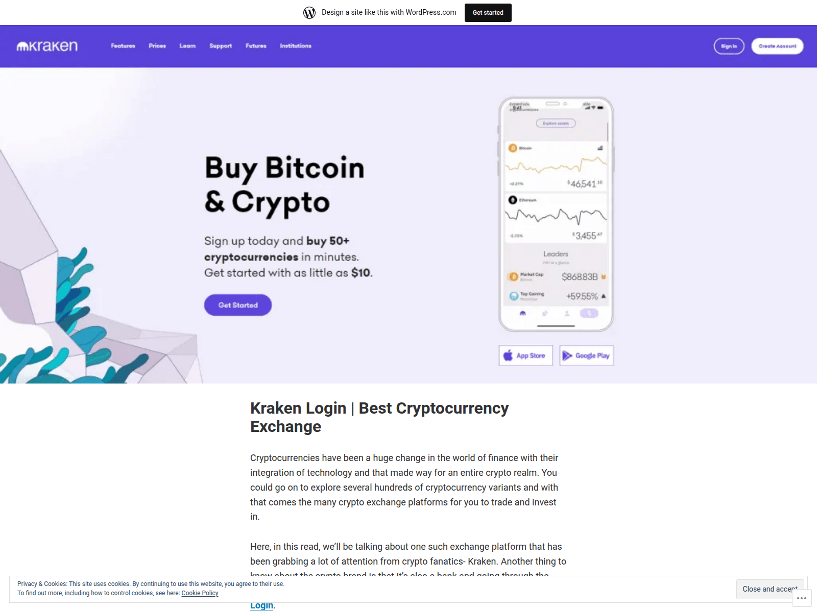 Screenshot of krakenloginsupport.wordpress.com