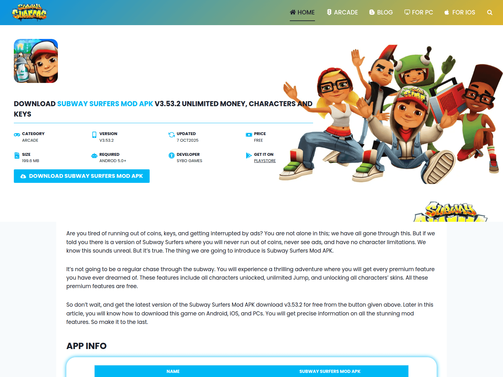 Screenshot of subwaysurfersmodi.com