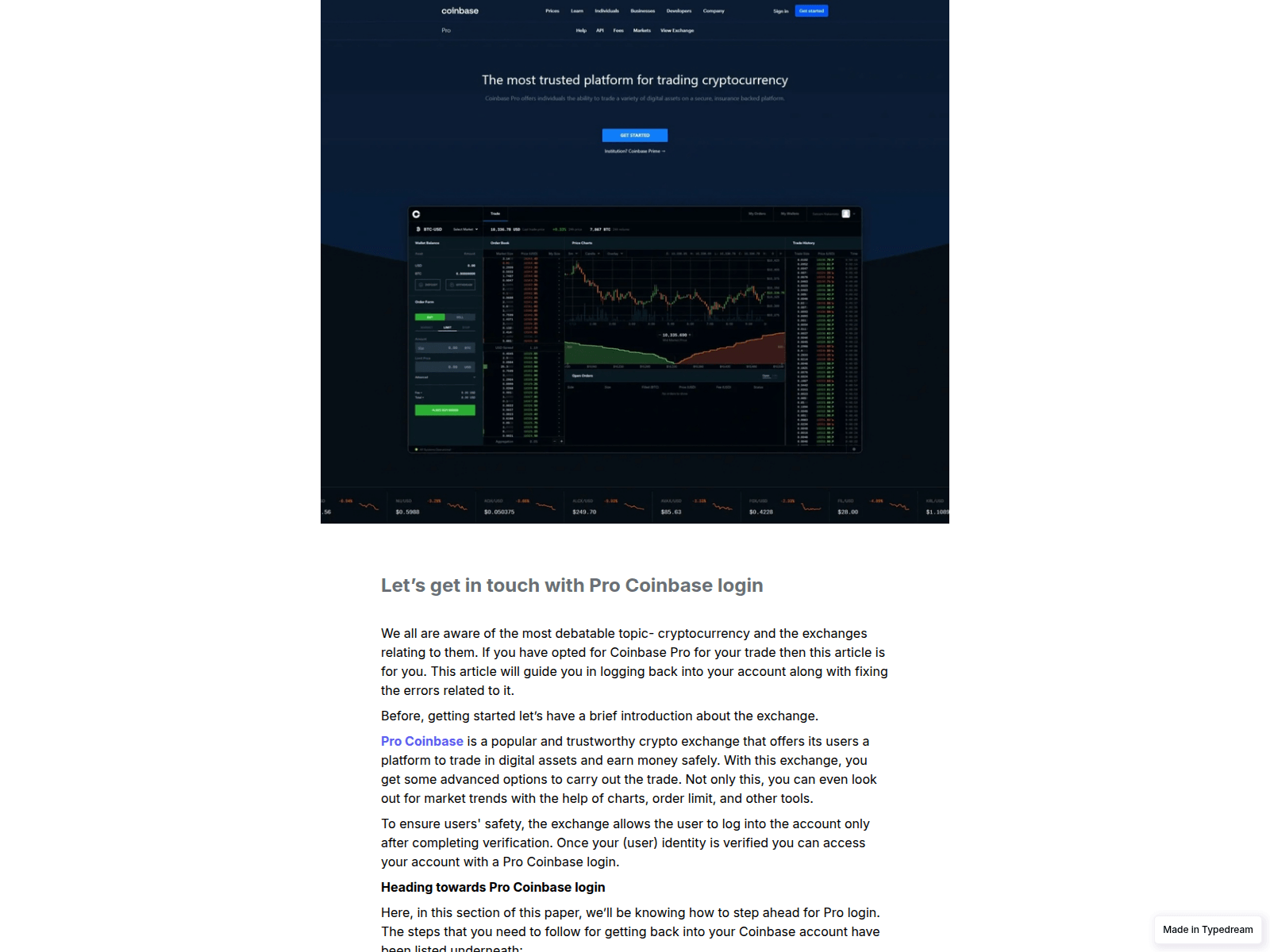 Screenshot of pro-coinbase.typedream.app