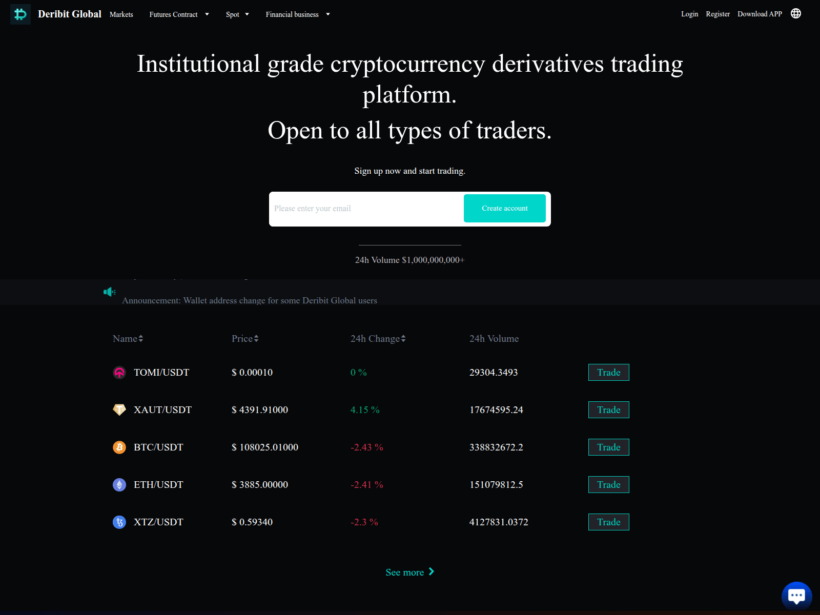 Screenshot of deribitglobalofficial.com
