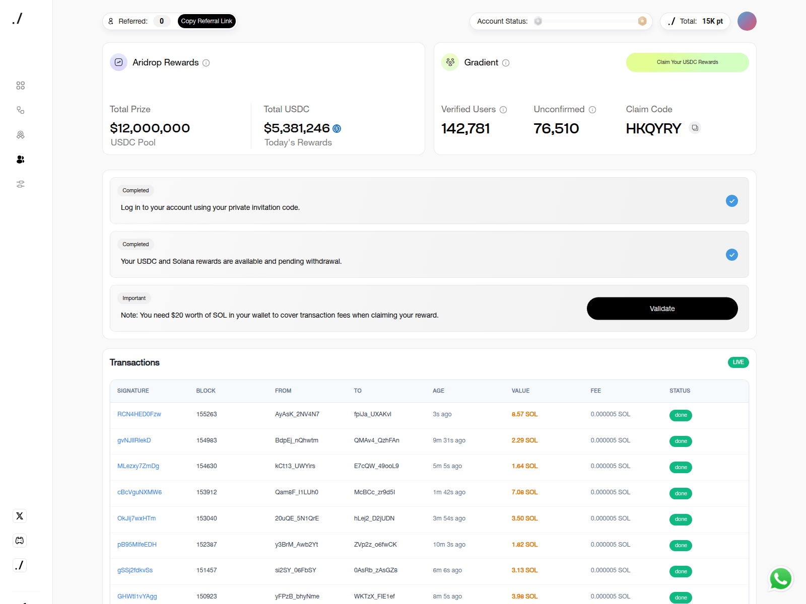 Screenshot of claim.grediant.network