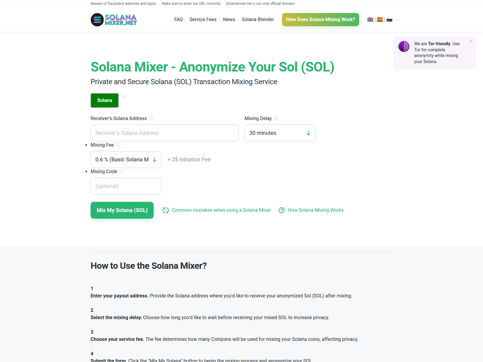 Screenshot of solanamixer.net