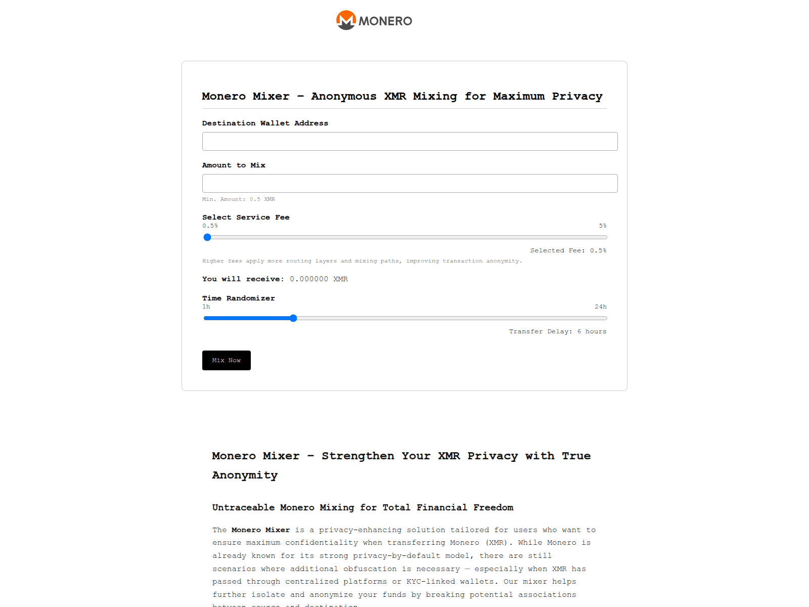 Screenshot of monero2mix.to