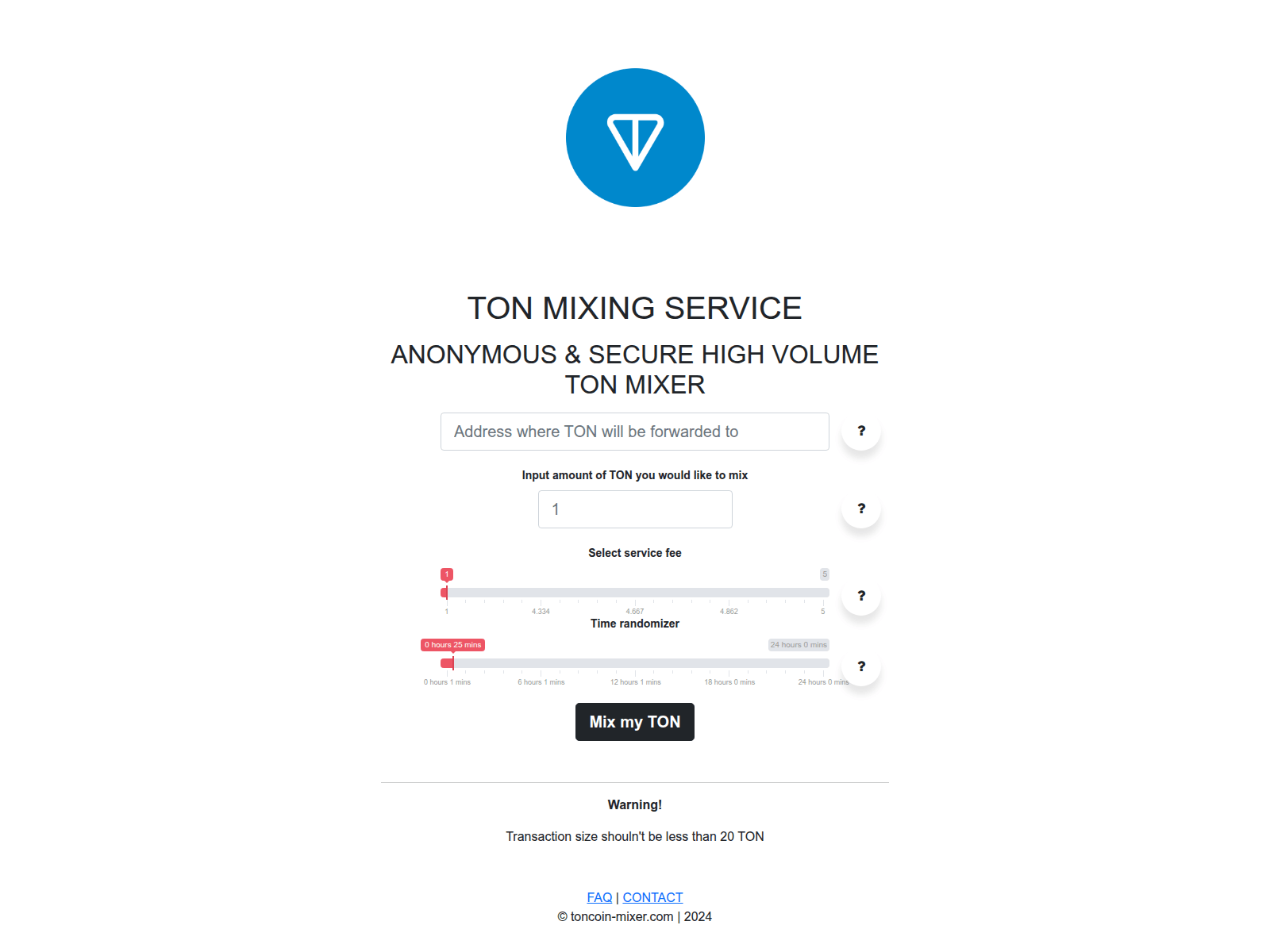 Screenshot of toncoin-mixer.com