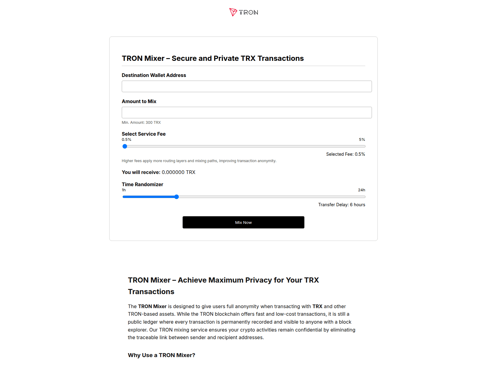 Screenshot of tron-trx-mixer.com