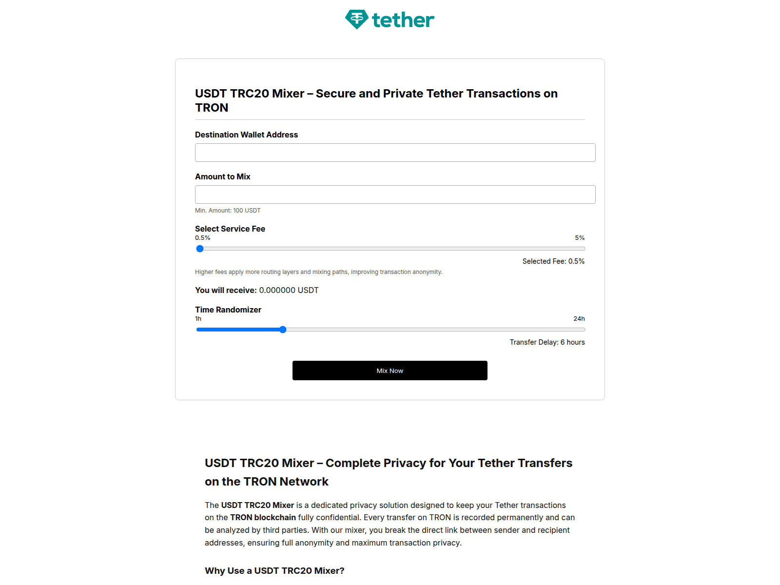 Screenshot of usdt-trc20-mixer.com