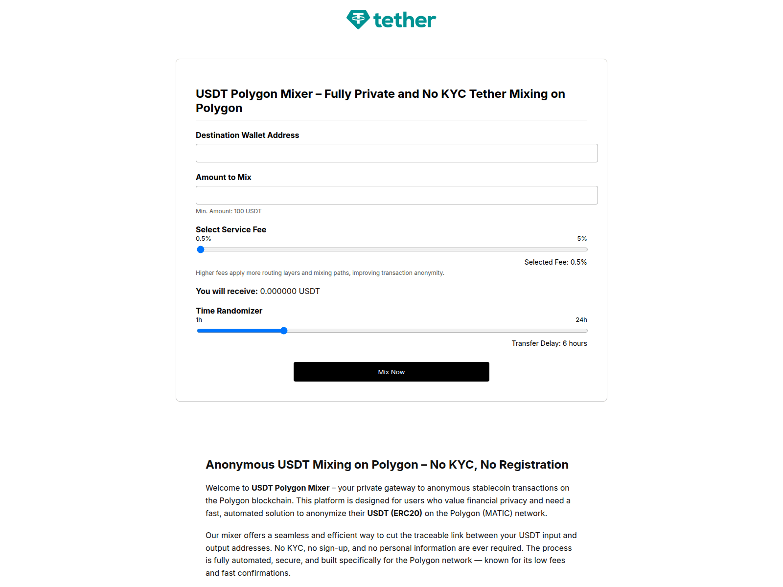 Screenshot of usdt-polygon-mixer.com
