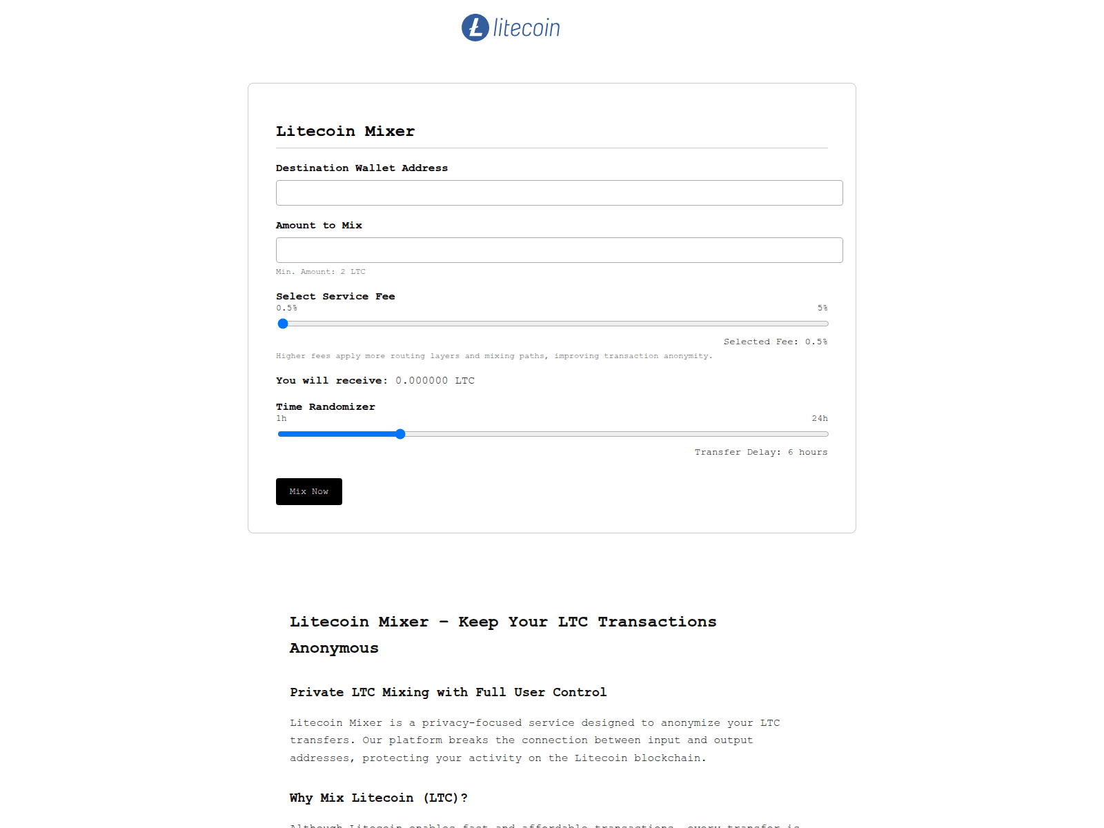 Screenshot of litecoin-mixers.com