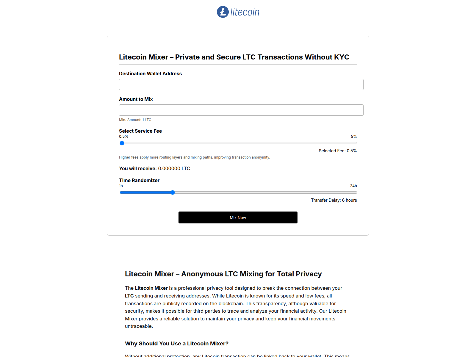 Screenshot of litecoinmixers.com