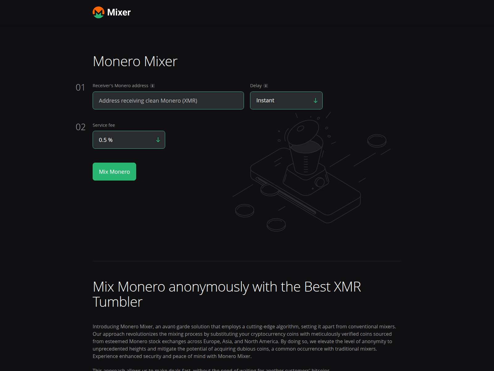 Screenshot of monero-mixer.top
