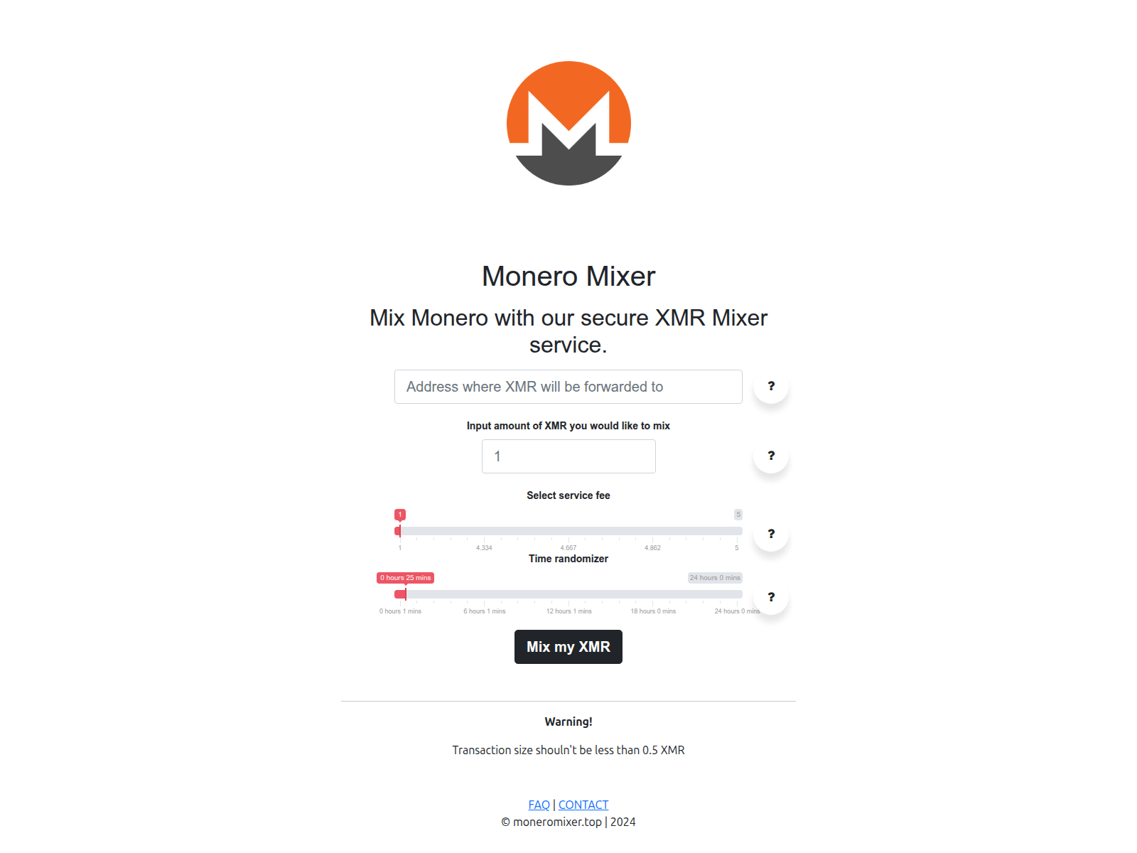 Screenshot of moneromixer.top