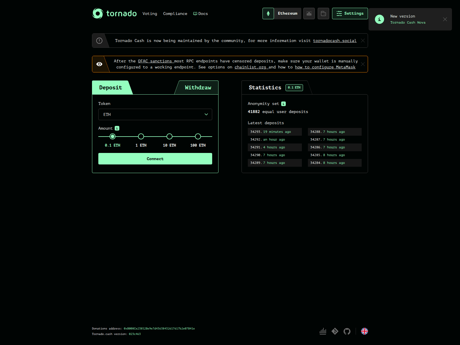 Screenshot of tornadocash-eth.link