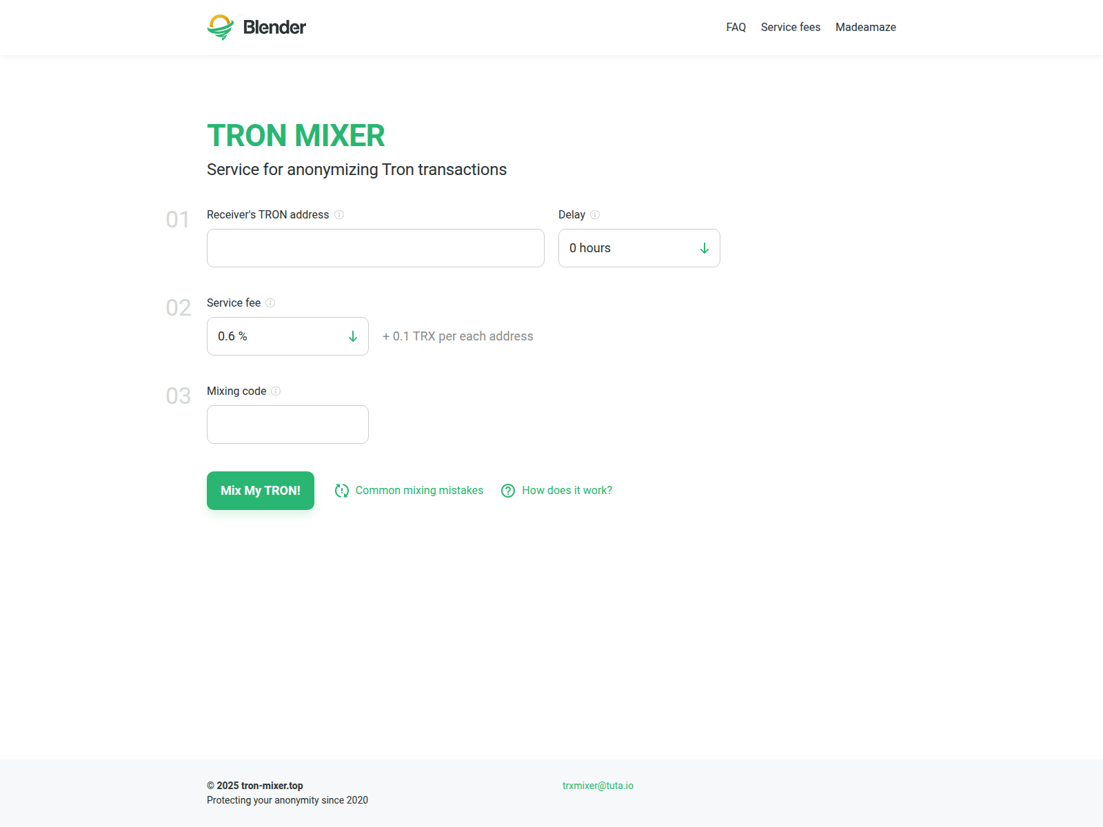 Screenshot of tron-mixer.top