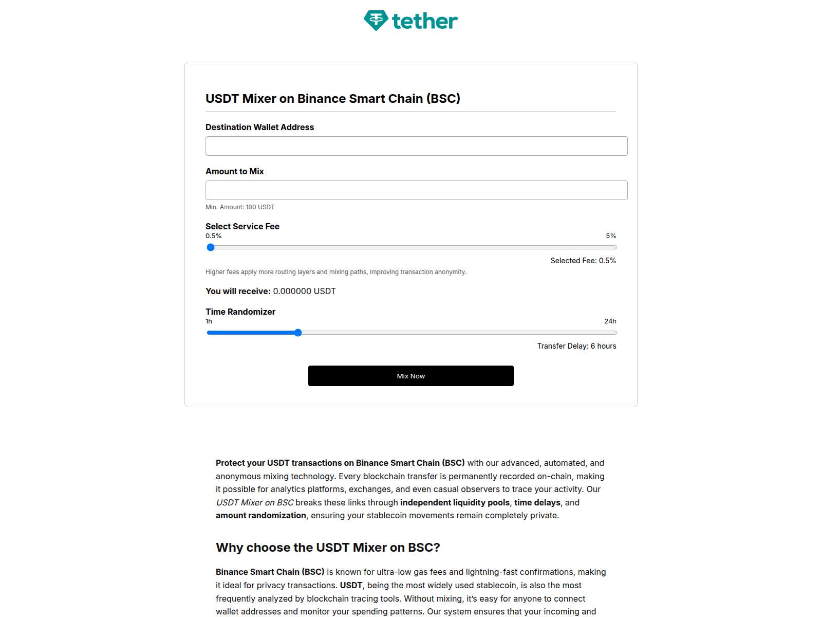 Screenshot of usdt-bsc-mixer.com