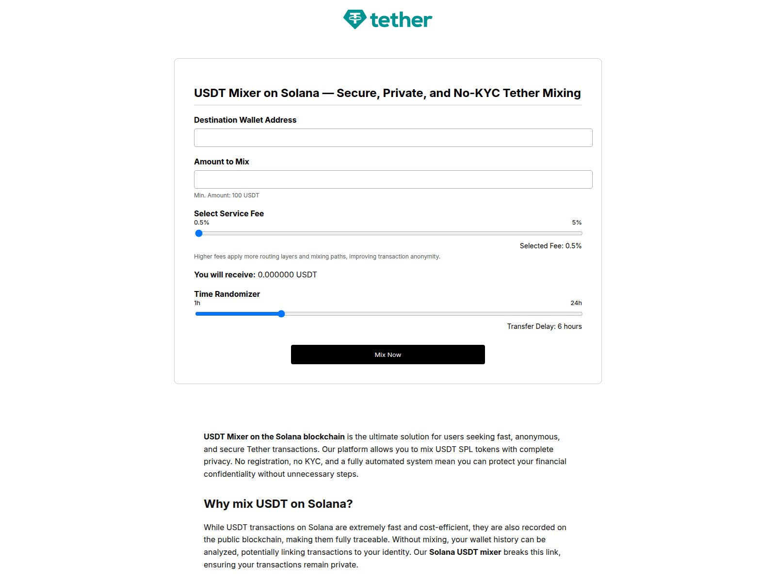 Screenshot of usdt-solana-mixers.com