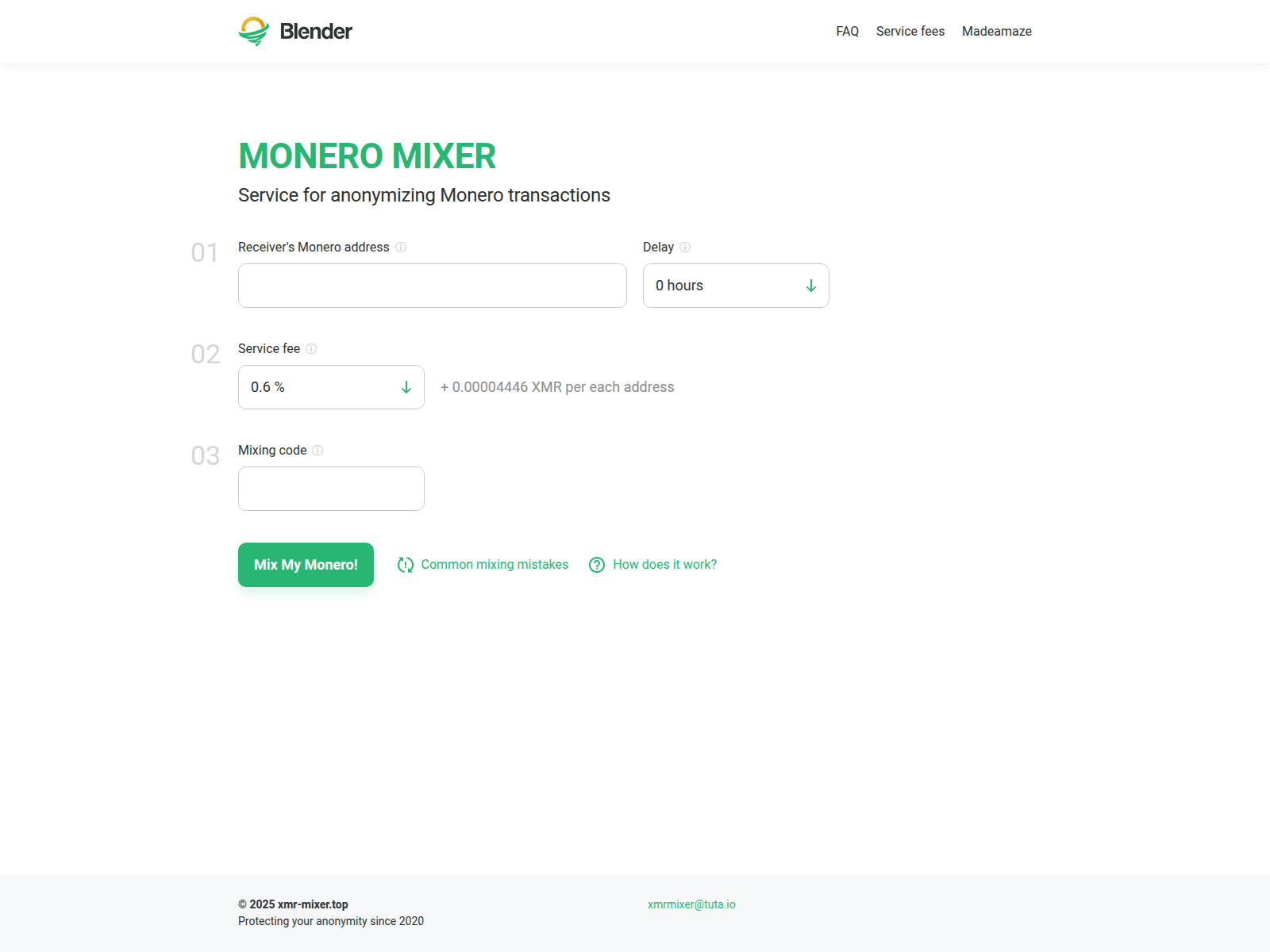 Screenshot of xmr-mixer.top