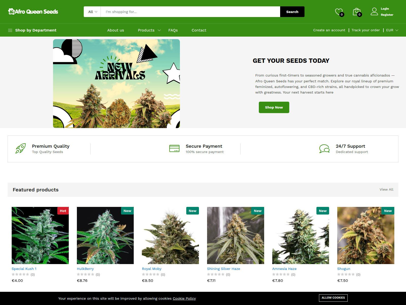 Screenshot of afroqueenseeds.com