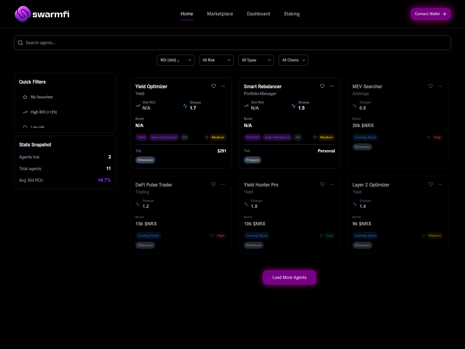 Screenshot of dapp-swarmfi.live