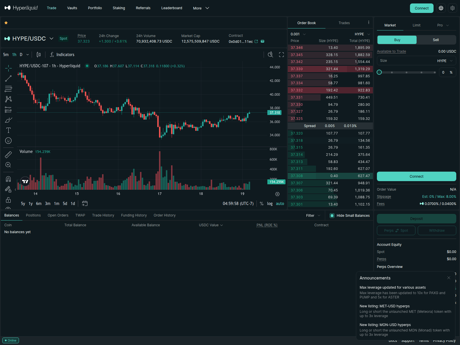Screenshot of app-hyperliquid.exchange
