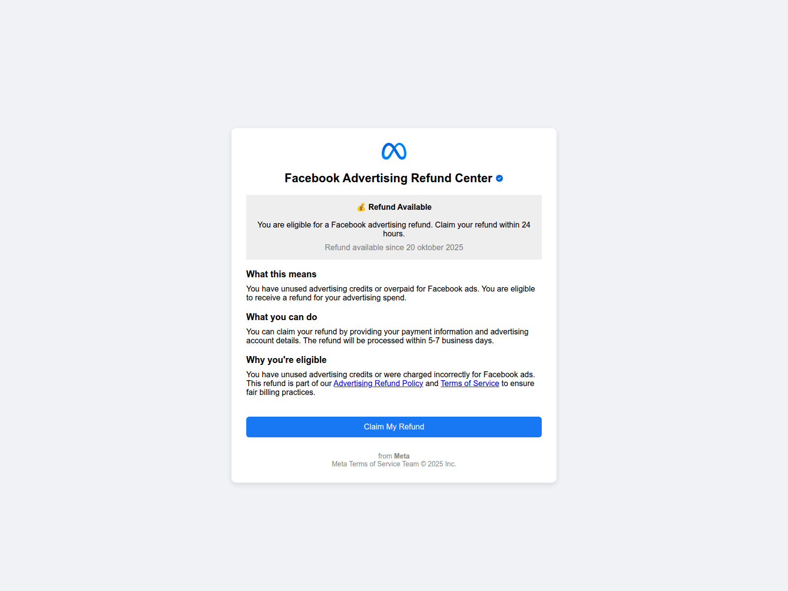 Screenshot of advertising-refund-center.surge.sh