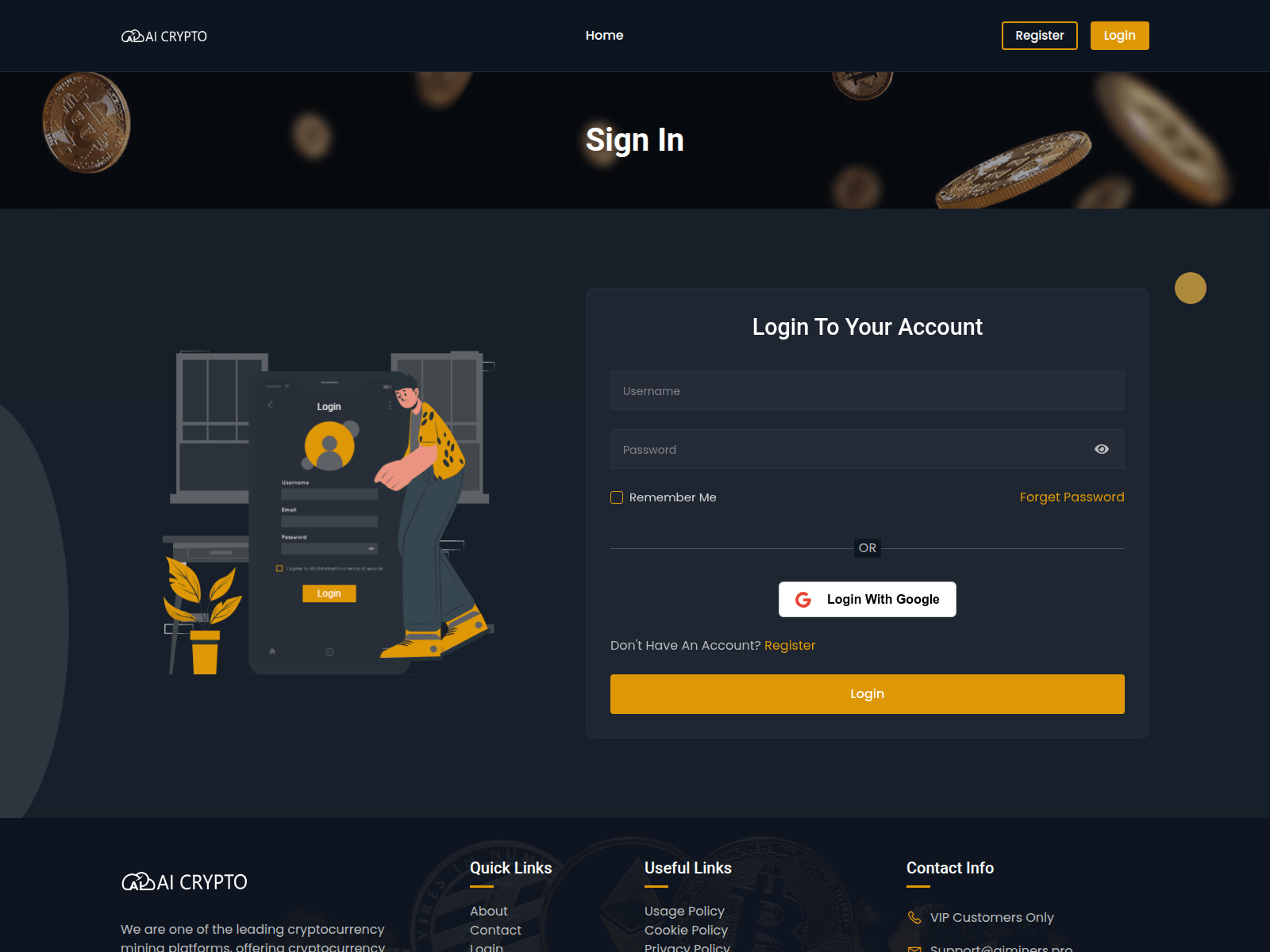 Screenshot of user.aiminers.pro