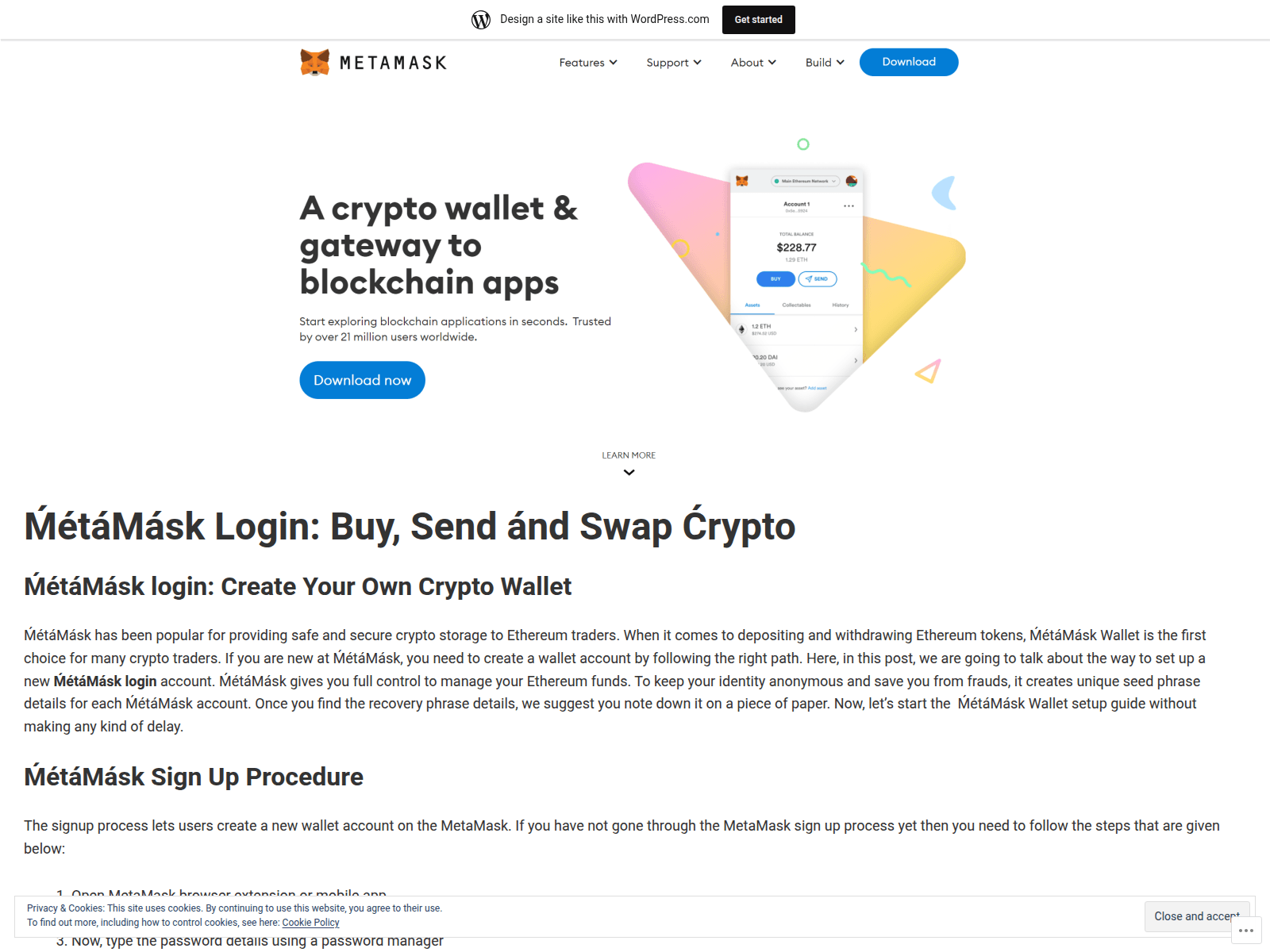 Screenshot of metamassklogn.wordpress.com