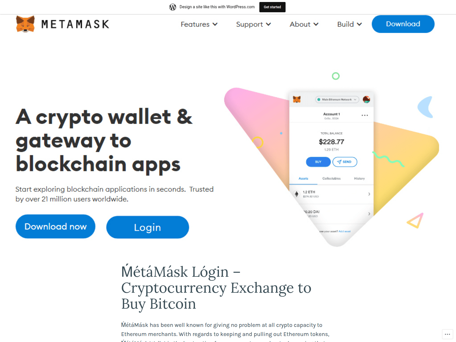 Screenshot of metamymasklogin.wordpress.com
