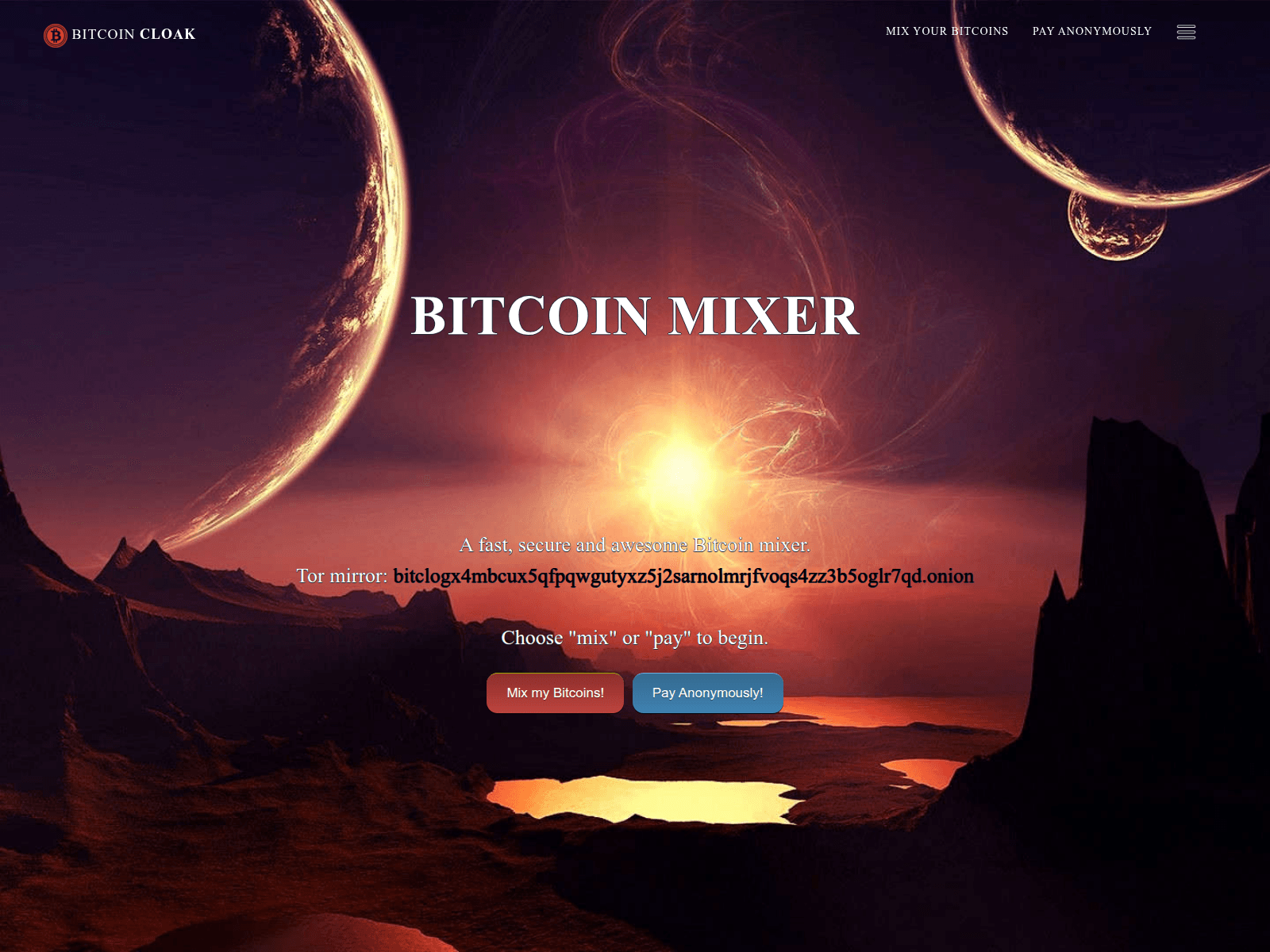 Screenshot of bitcloak.me