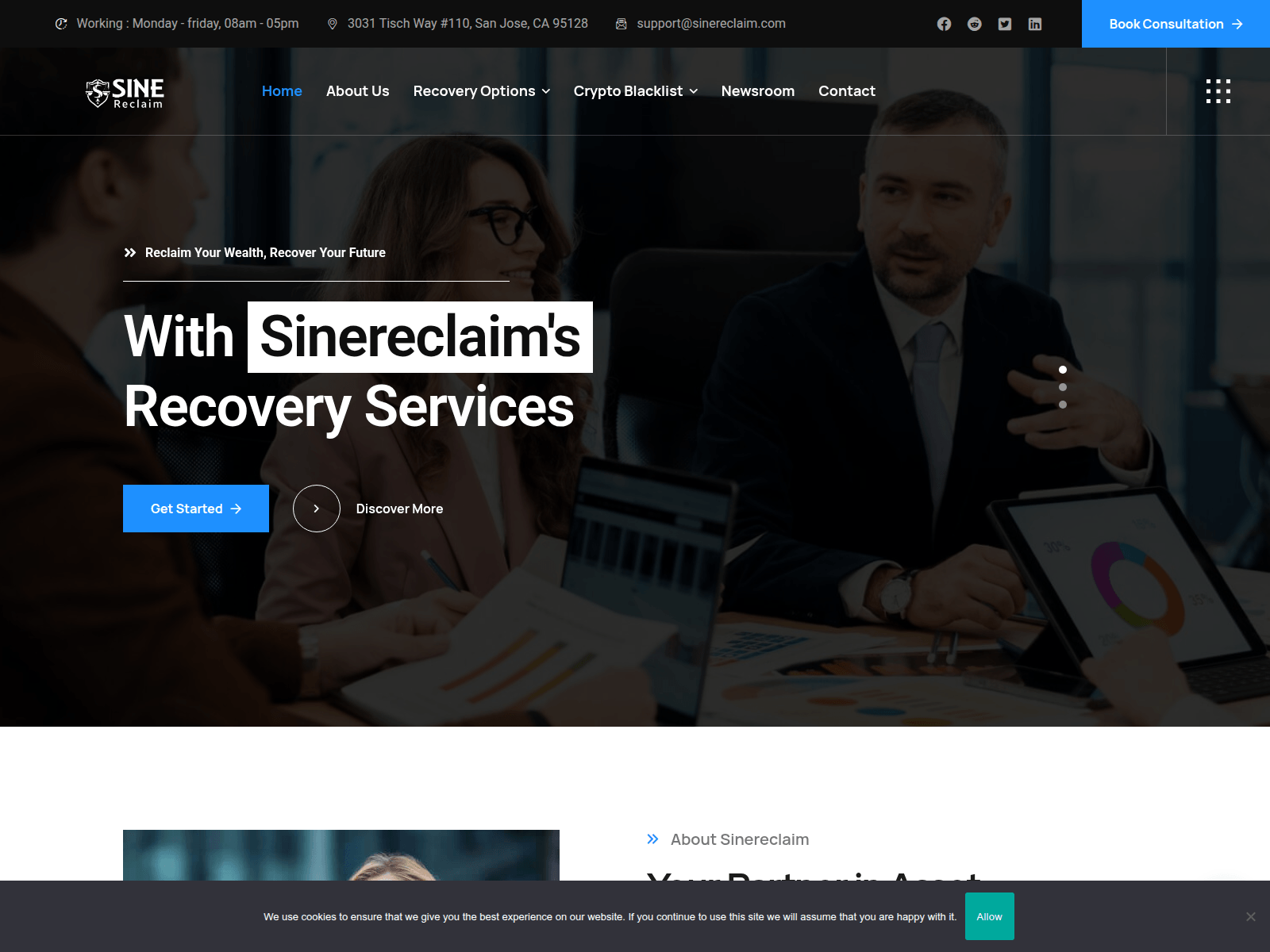 Screenshot of sinereclaim.com